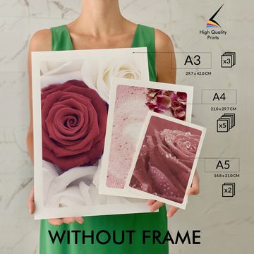 murimage® Poster murimage® Premium Poster Set OHNE Bilderrahmen 10 Poster (3x DINA3, 5x DINA4, 2x DINA5) Rosa Pink Liebe Blumen Romantik Wedding »Rose«