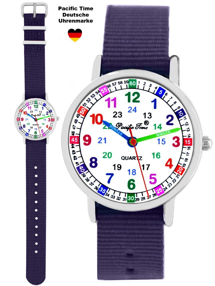 Pacific Time Quarzuhr Lernuhr für Kinder, + farbiges gestreiftes Armband - Gratis Versand