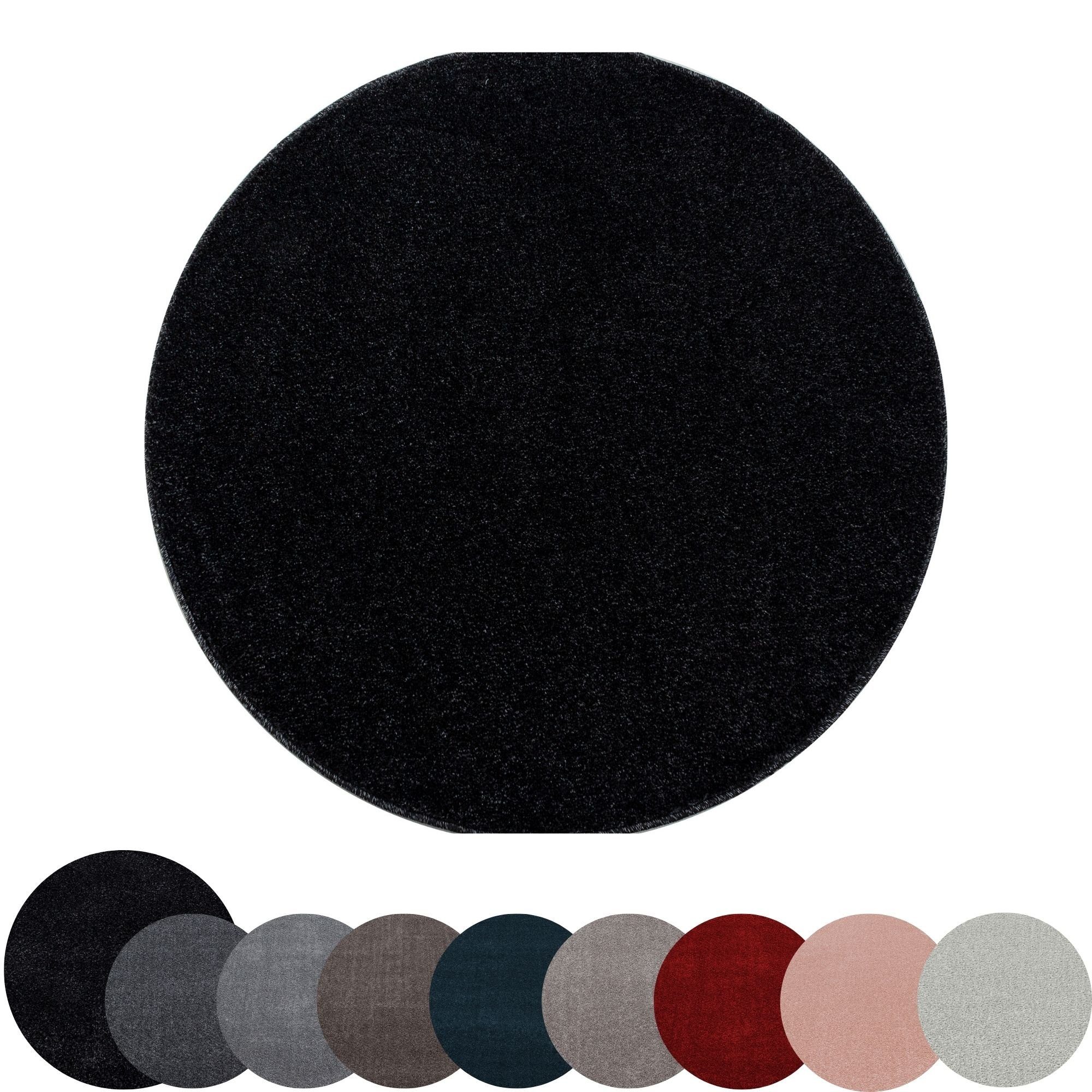Teppich Unicolor - Einfarbig, HomebyHome, Rund, Höhe: 11 mm, Einfarbig Kurzflor Runder Teppich Wohnzimmer Flauschig Weich Anthrazit