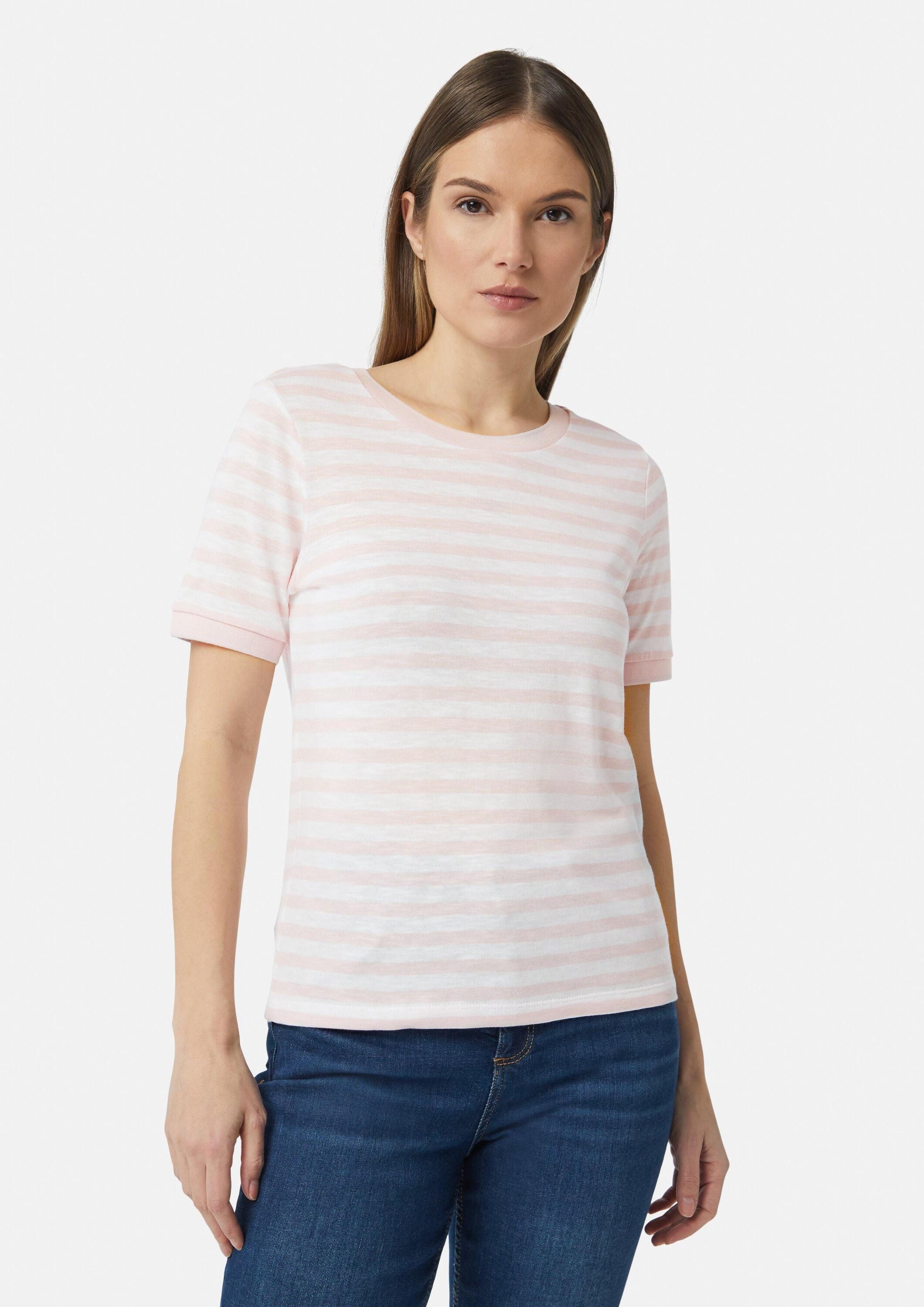 comma Kurzarmshirt T-Shirt Ringelshirt aus Strickjersey