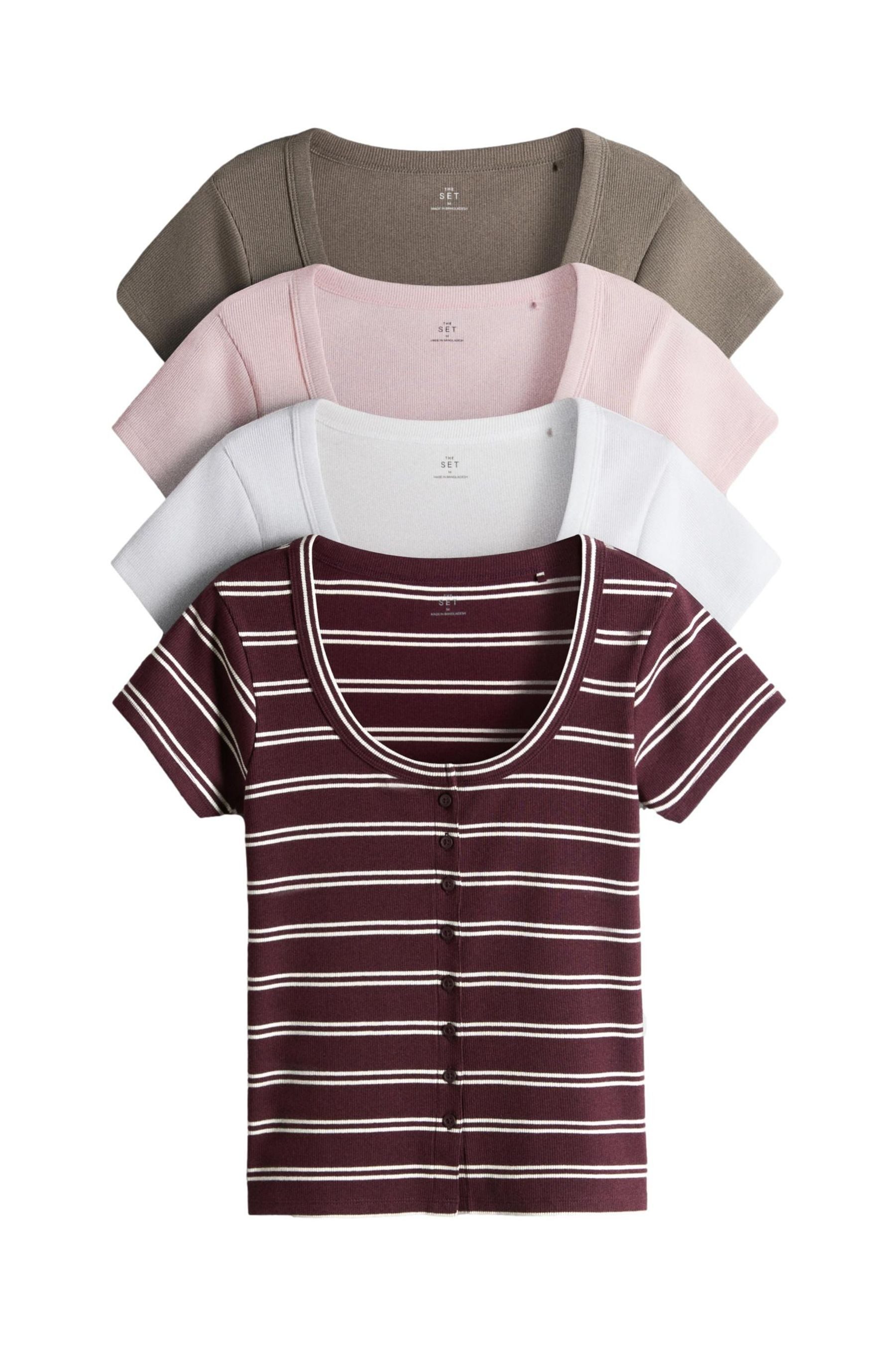T-Shirt The Set Oberteile mit Knopfleiste, 4er-Pack