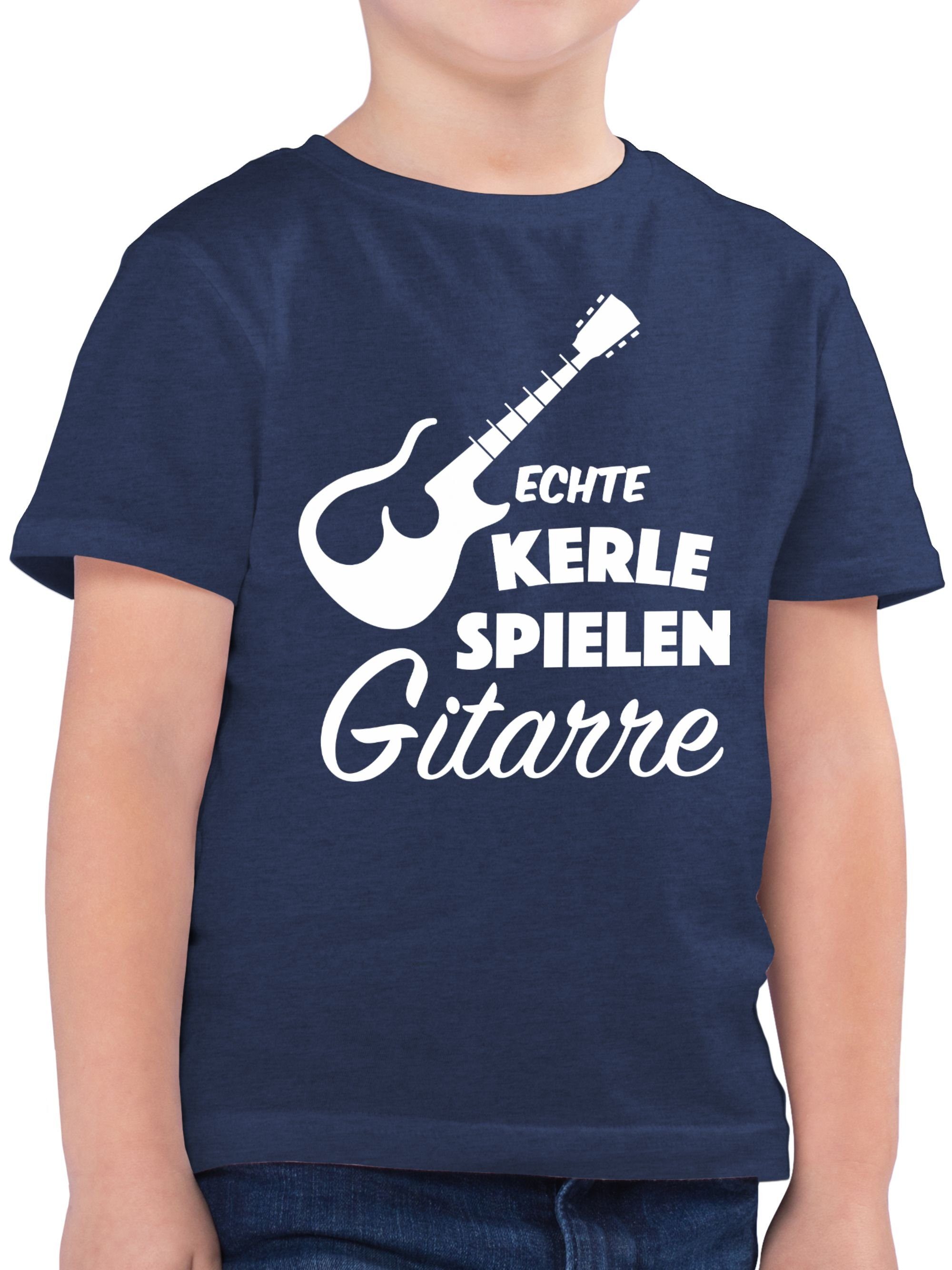 Shirtracer T-Shirt Echte Kerle spielen Gitarre Statement Sprüche Kinder 1 Dunkelblau Meliert | 