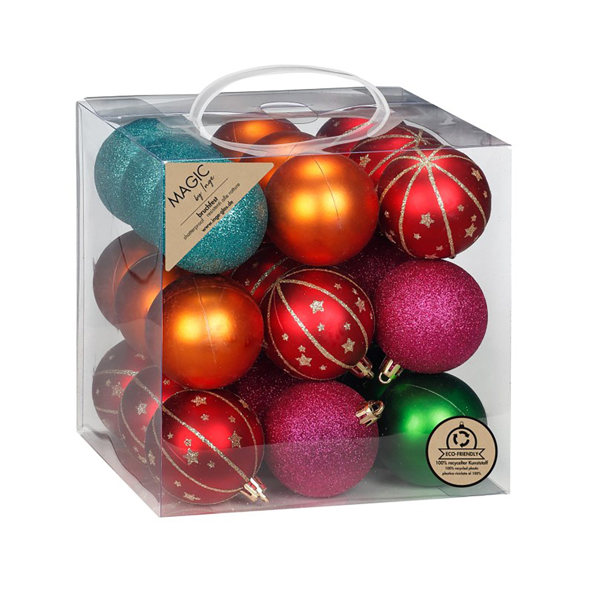 Holly & Jolly Weihnachtsbaumkugel, Weihnachtskugeln Kunststoff 6cm mit Glitzer 27er Set - Mille Fiori
