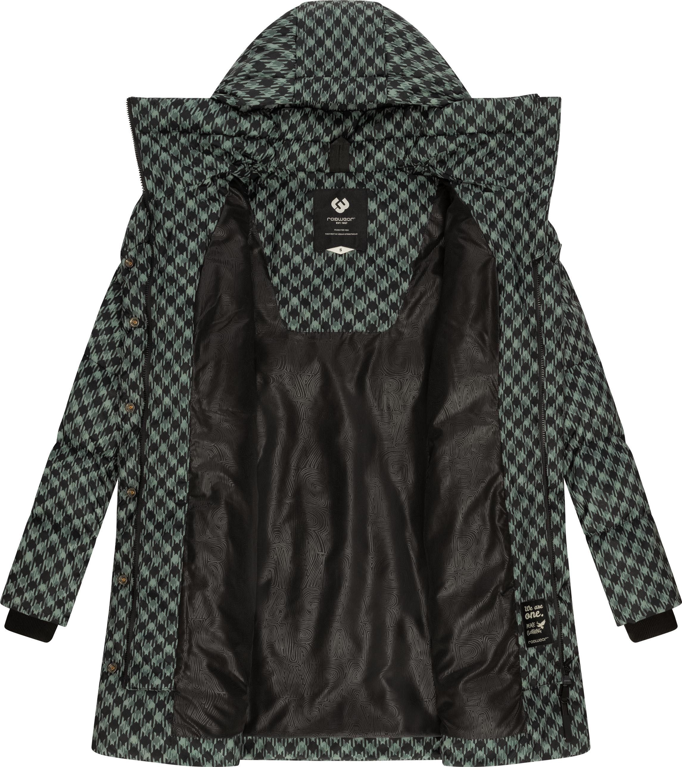 Ragwear Steppmantel Niara Print wasserdichter Mantel mit angesagtem Hahnentritt Muster