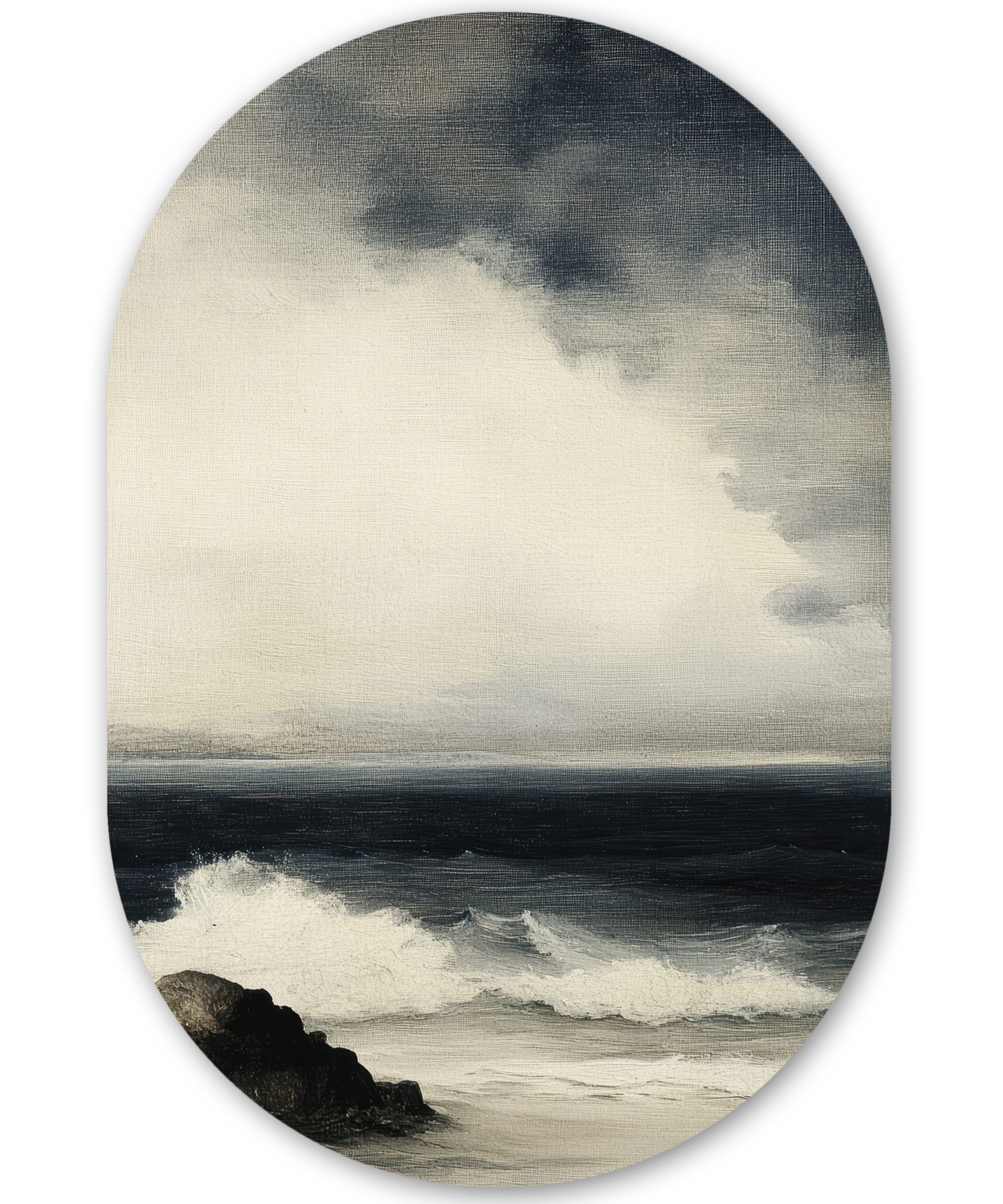 MuchoWow Картина Meer - Felsen - Sturm, Fotodruck (1 St), Wandbild Oval, Wohnzimmer oder Schlafzimmer Wanddekoration, 40x60 cm
