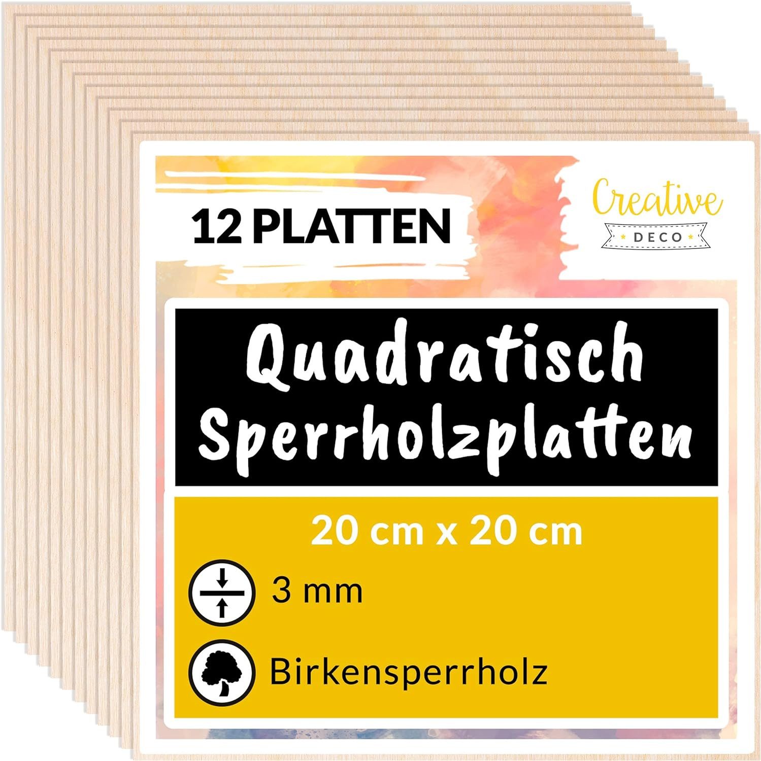 Creative Deco Ремеслоaturmaterial Quadratische Sperrholzplatte 3mm, (12-tlg), Birkensperrholz Dünne Holz-Zuschnitte laserfähig