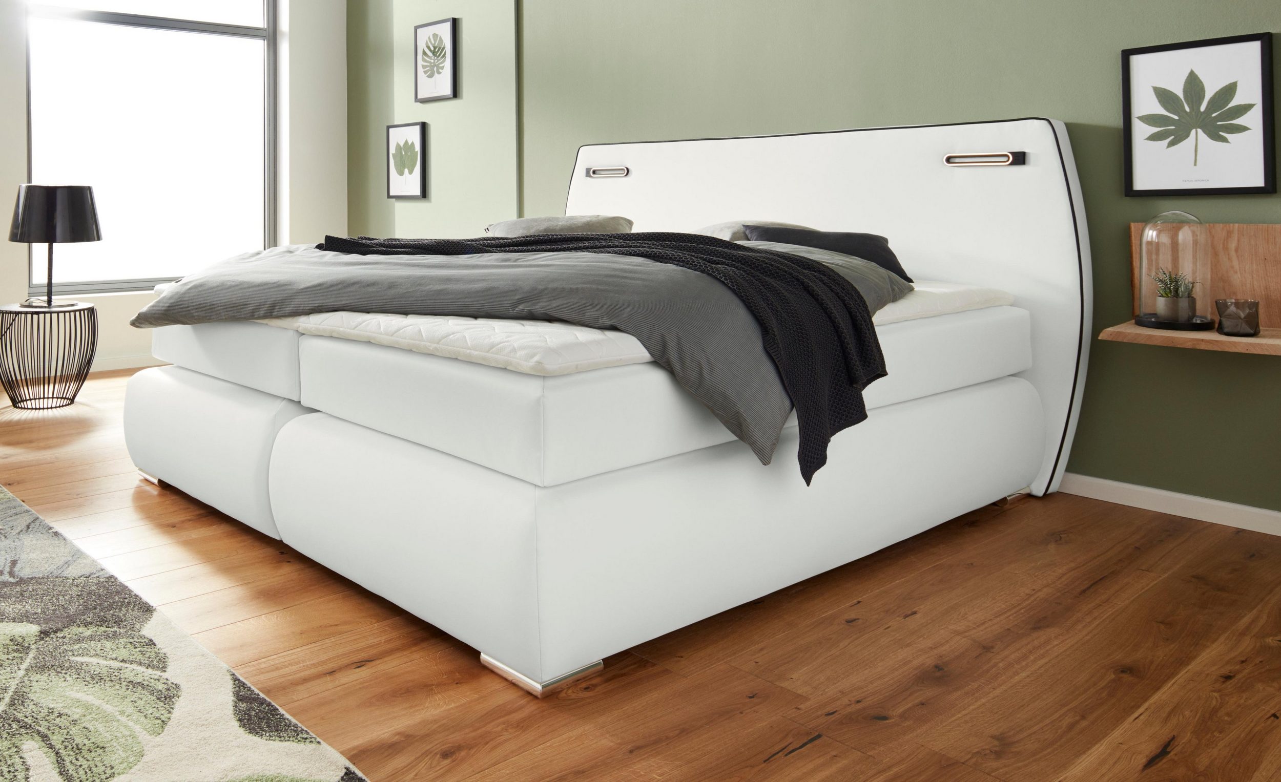 Inosign Boxspringbett - Schwarz mit weißer Naht