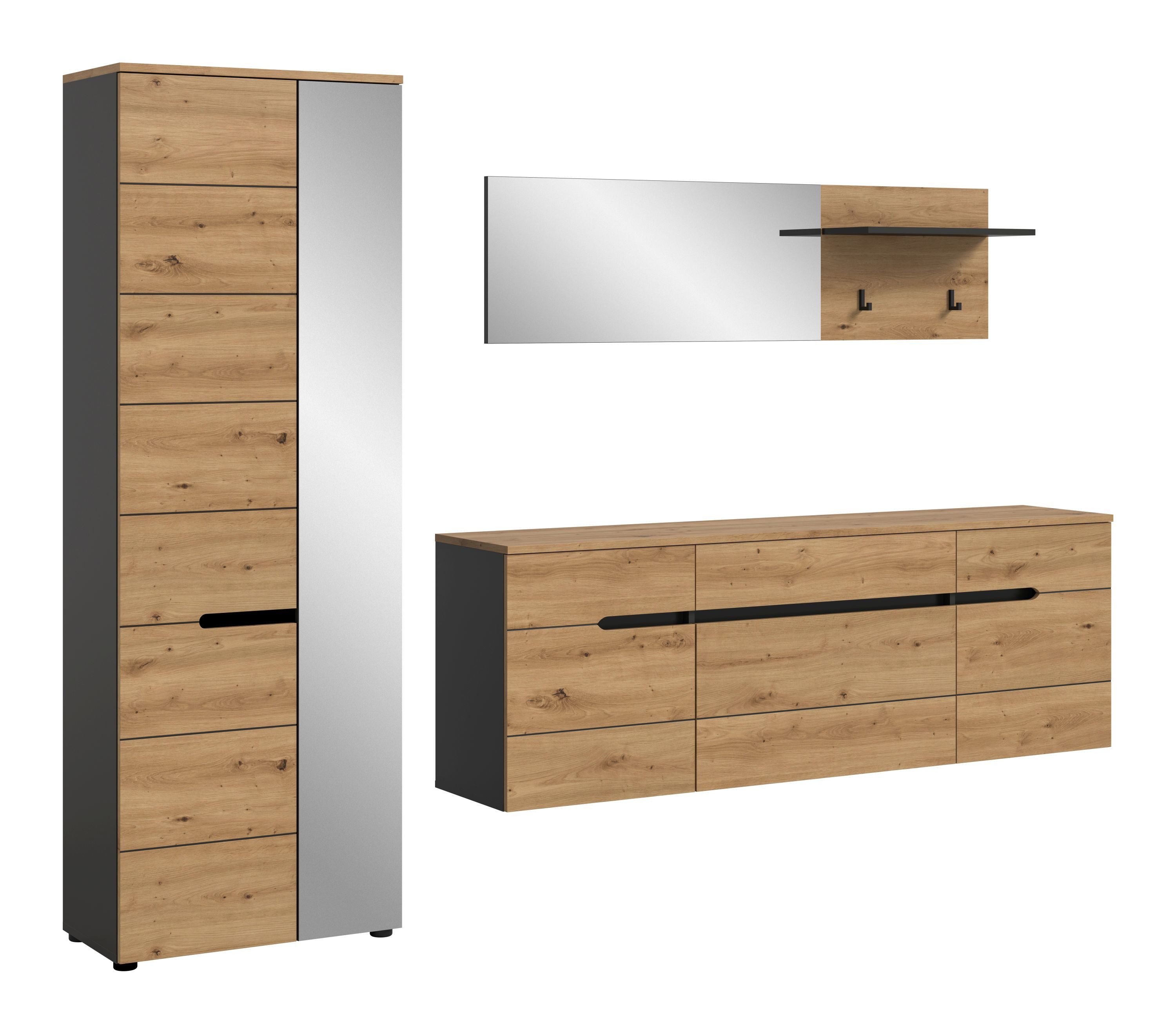 xonox.home Garderoben-Set Canu, in Basalt grau/ Artisan Nachbildung B/H/T: 256x190x37 cm