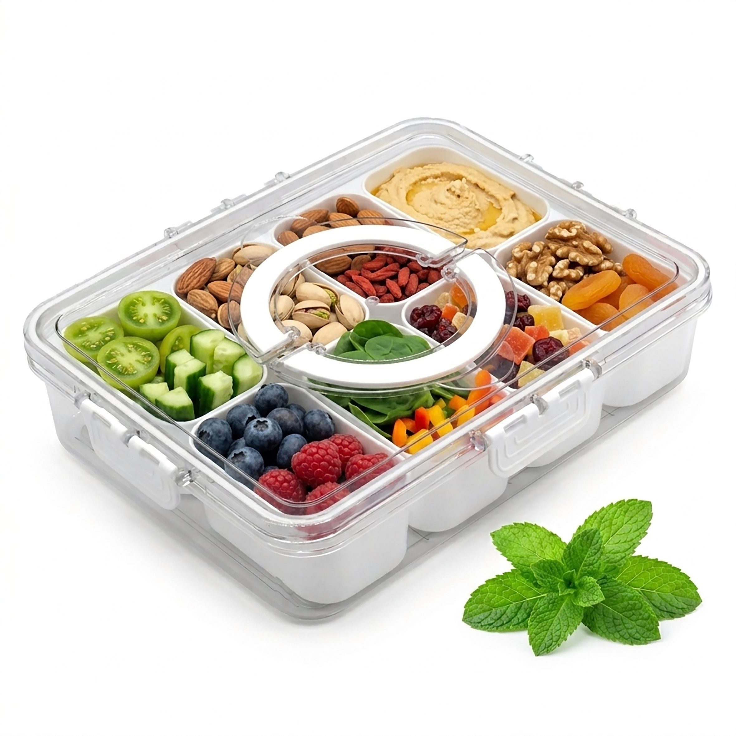 Spetebo Frischhaltedose Snackbox auslaufsicher mit 8 Schalen und Deckel, Kunststoff, (Anzahl, 1-tlg., 31 x 24 cm), Snack Transportbox luftdicht mit 8 Fächern