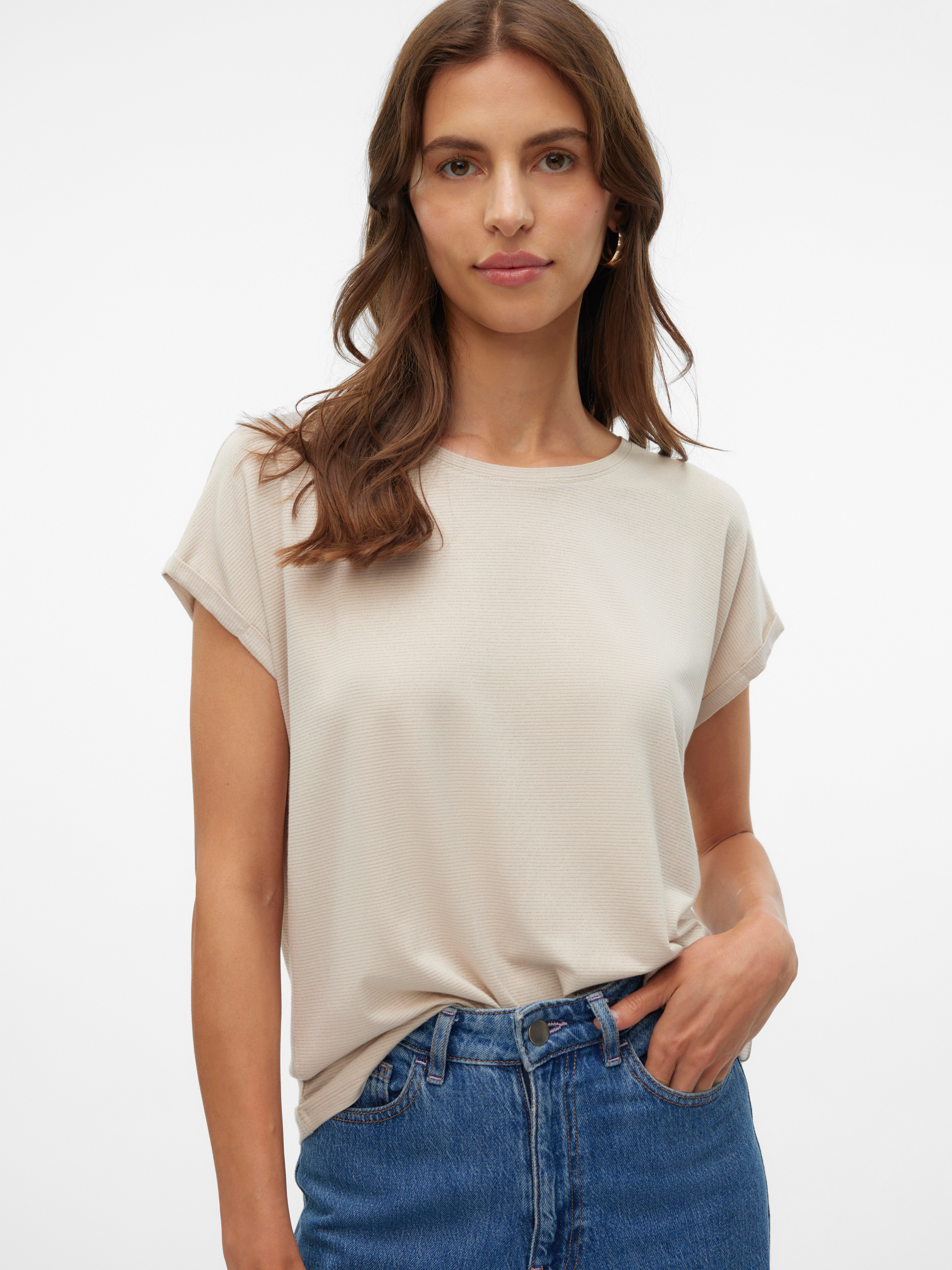 Rundhalsshirt VMLAVA PLAIN SS TOP LUREX STRIPE
