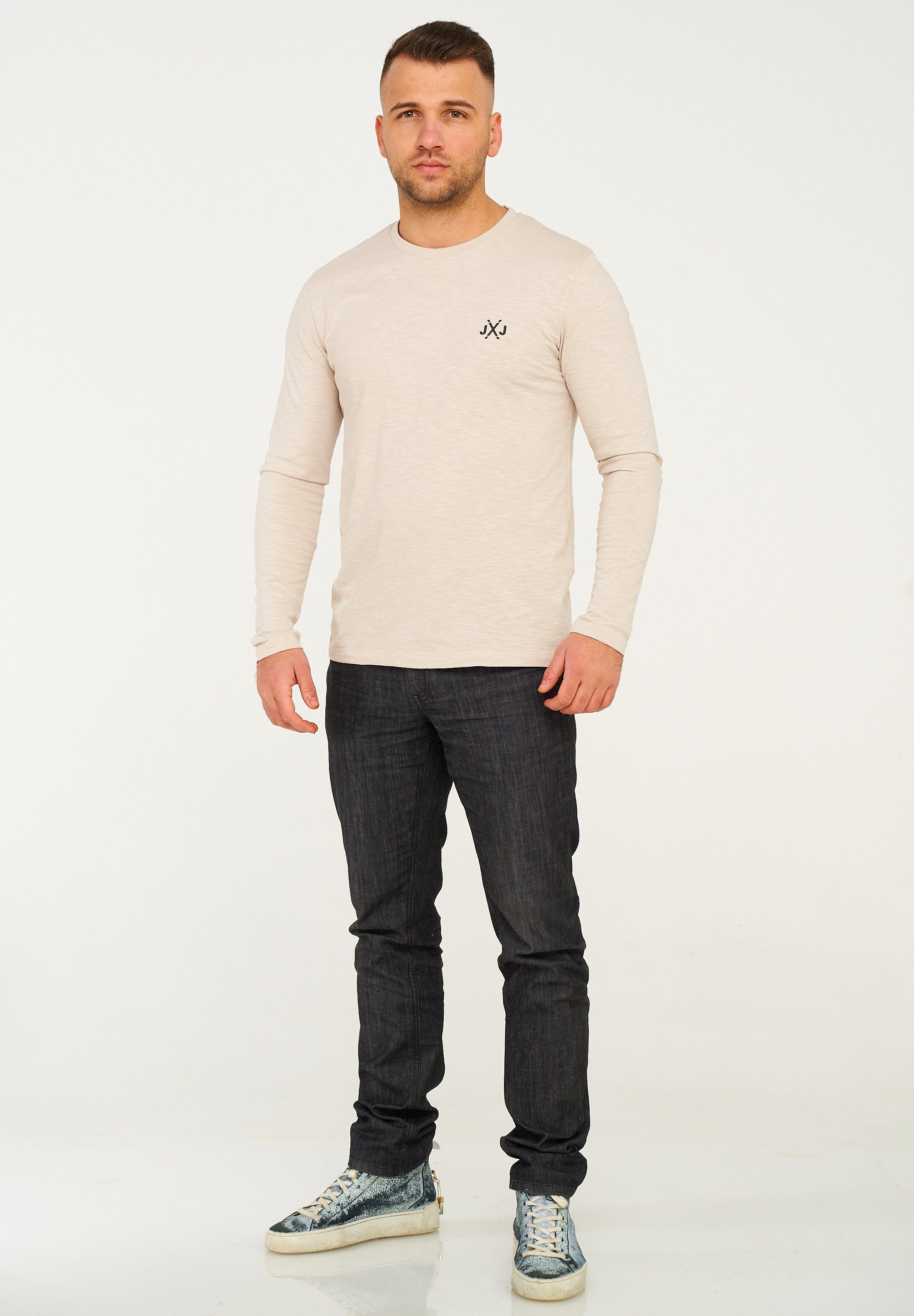 Jack & Jones Langarmshirt JCORISE INFINITY TEE LS CREW NECK Herren Langarmshirt Unifarben Basic Stretch Longsleeve Shirt Baumwolle
