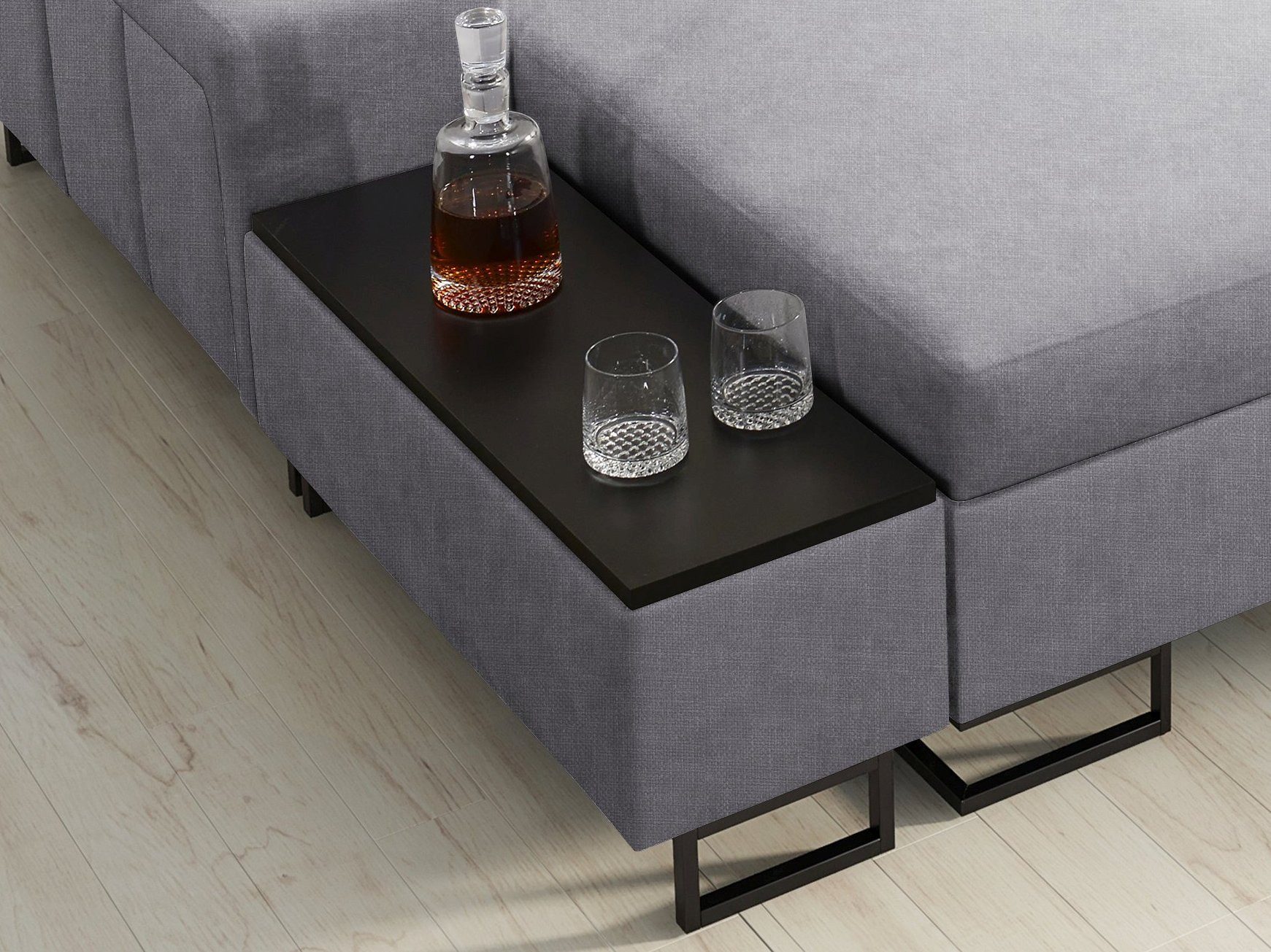 Möbel für Dich Ecksofa Melody I MAX, mit Ablage, USB, Becherhalter, Schlaffunktion und Bettkasten
