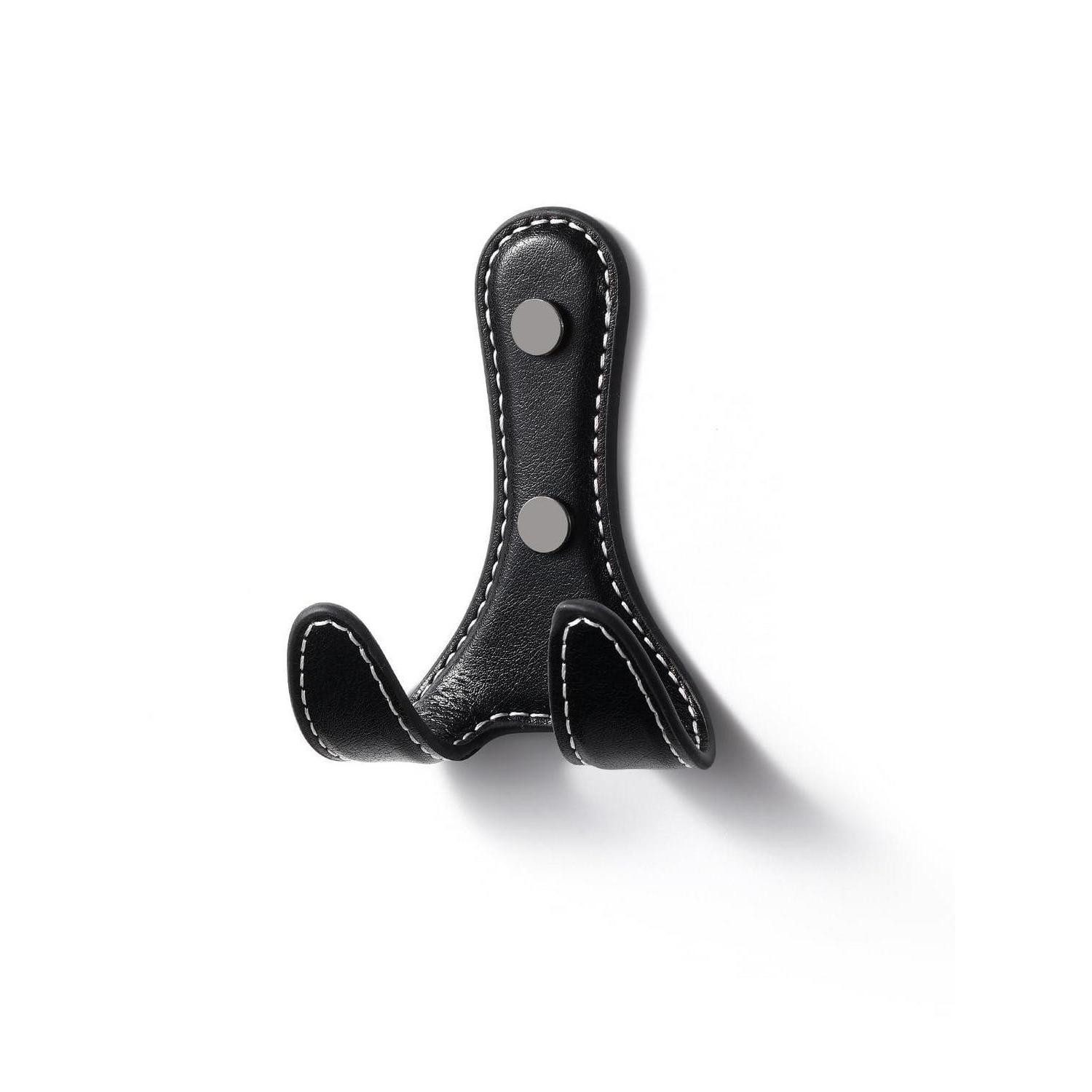 LuxusKollektion Wandhaken Wandhaken Leder Schwarz 2er-Set, (2-St)