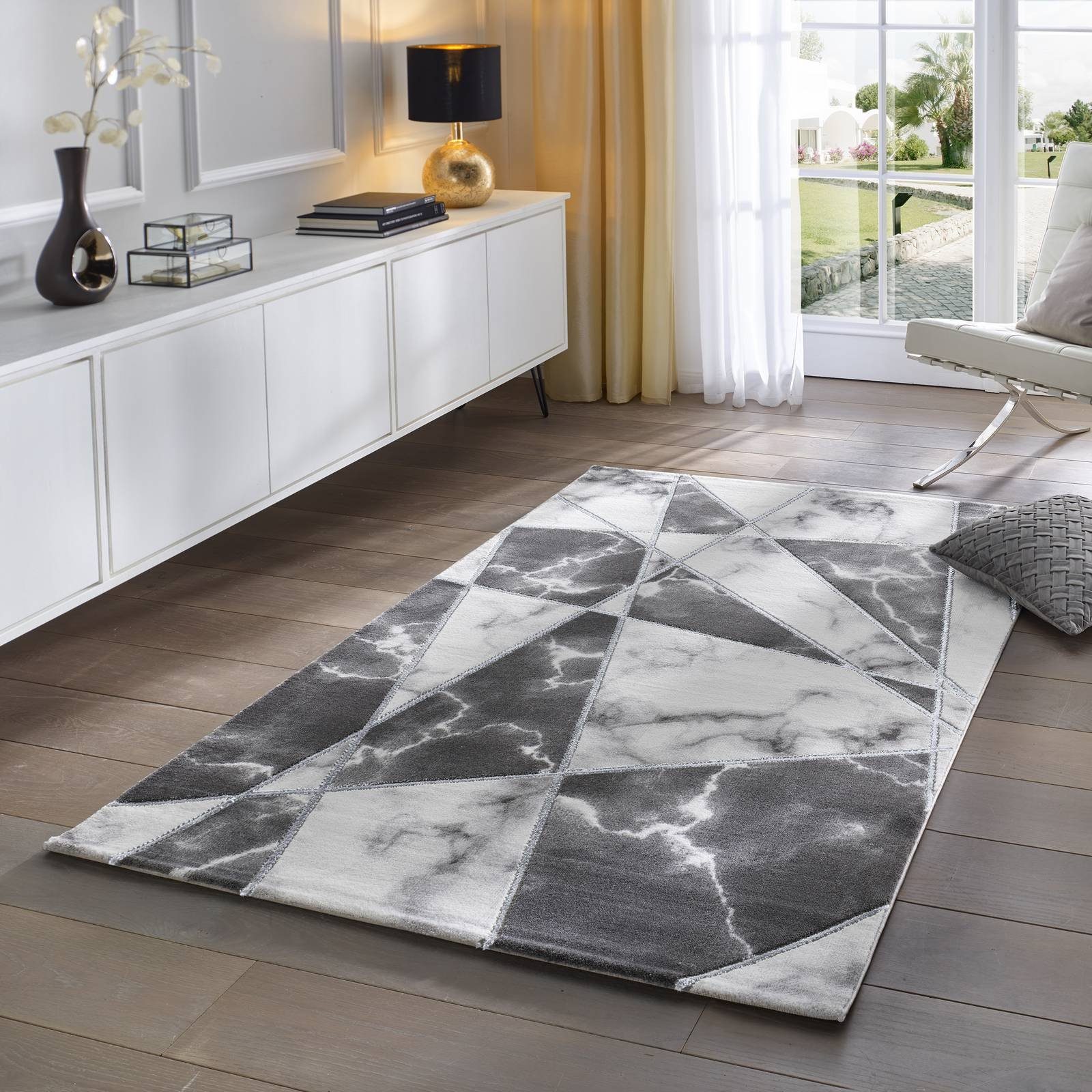 Designteppich Kurzflorteppich Carrara 740, TaraCarpet, rechteckig, Höhe: 13  mm, marmor Design abstrakt Wohnzimmer Schlafzimmer modern 120x170 cm