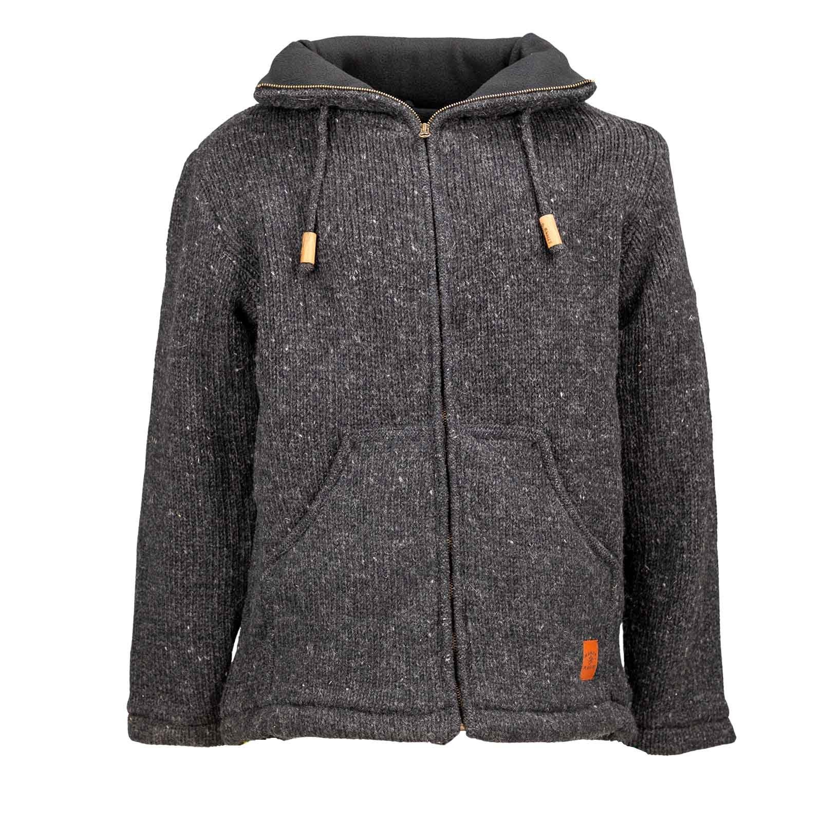 Strickjacke Klassische Strickjacke Wolle Jacke mit Hochkragen Fleecefutter