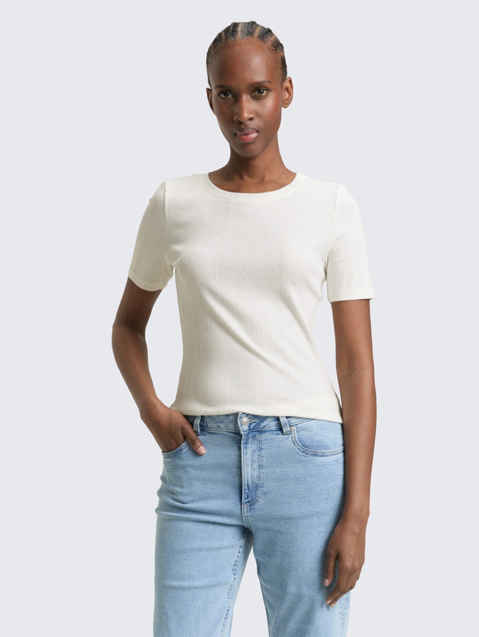 TOM TAILOR Denim T-Shirt T-Shirt Slim Fit Pointelle T-Shirt günstig online kaufen