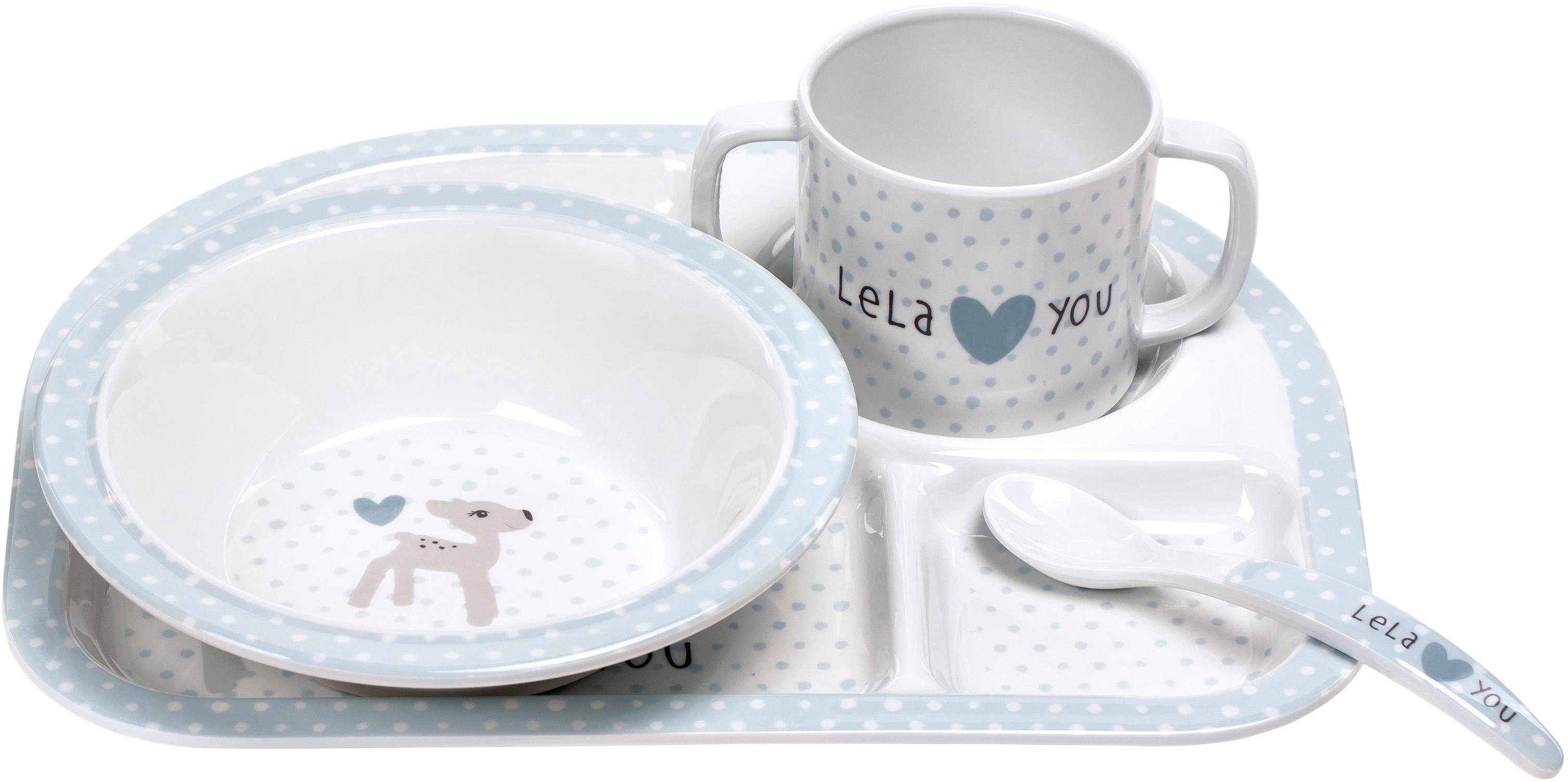 Melamin//Dish Set Little Spookies olive L/ÄSSIG Kindergeschirr-Set Teller, Sch/üssel, Tasse, L/öffel