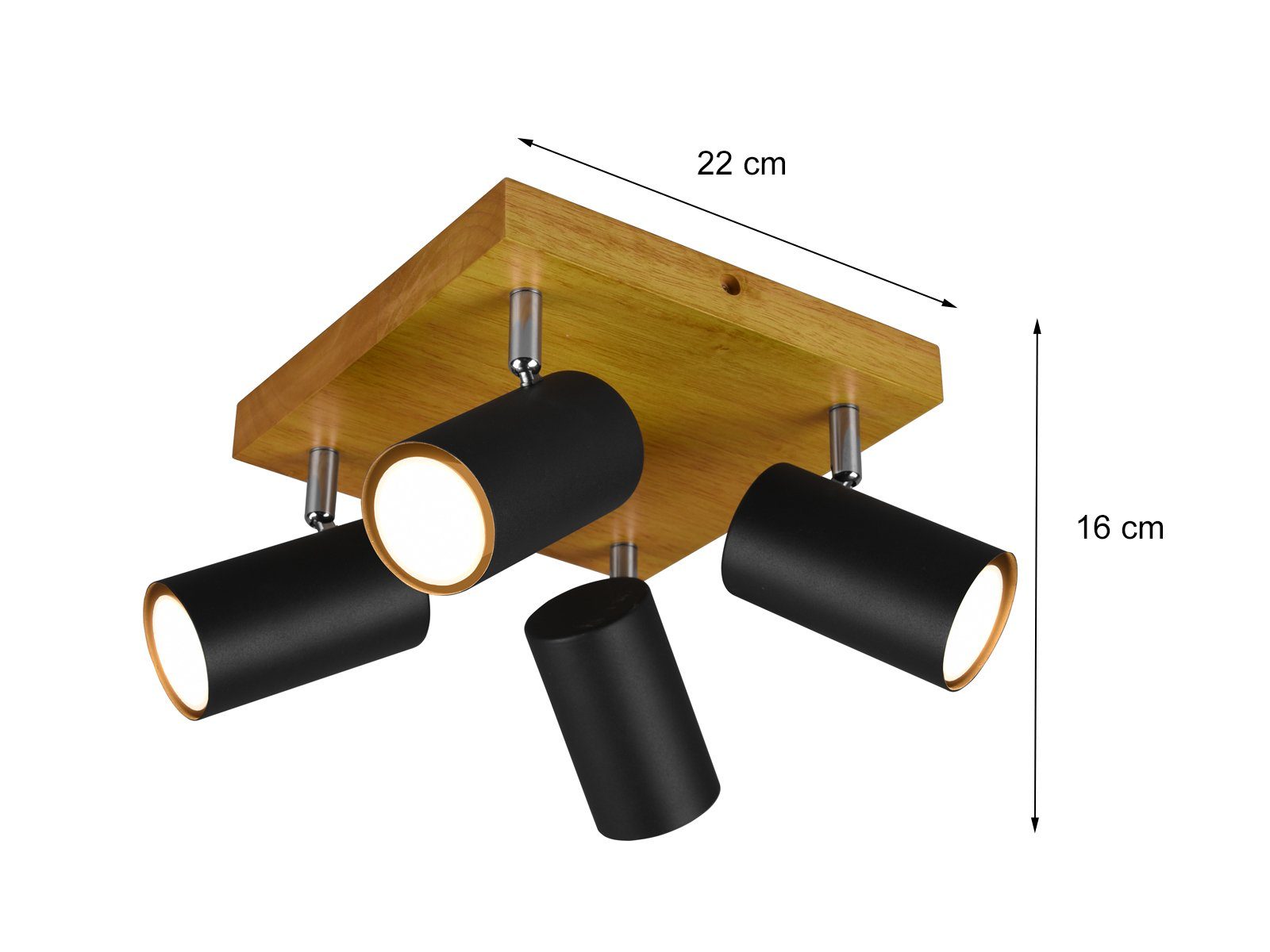 TRIO Leuchten LED Deckenstrahler, Dimmfunktion, LED wechselbar, Warmweiß, kleine Balkenlampe innen Holz-lampe Decke Treppenhaus schwenkbar Ø22cm