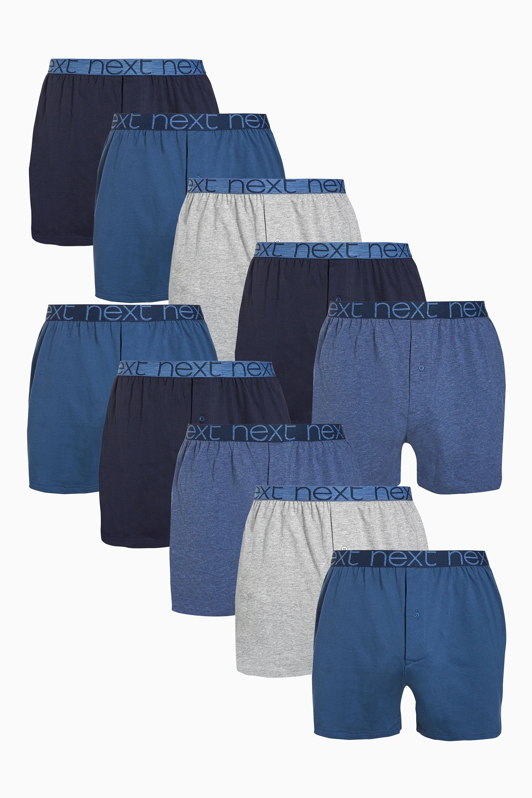 Next Boxershorts Loose Fit Boxershorts aus reiner Baumwolle, (10-St) Blue