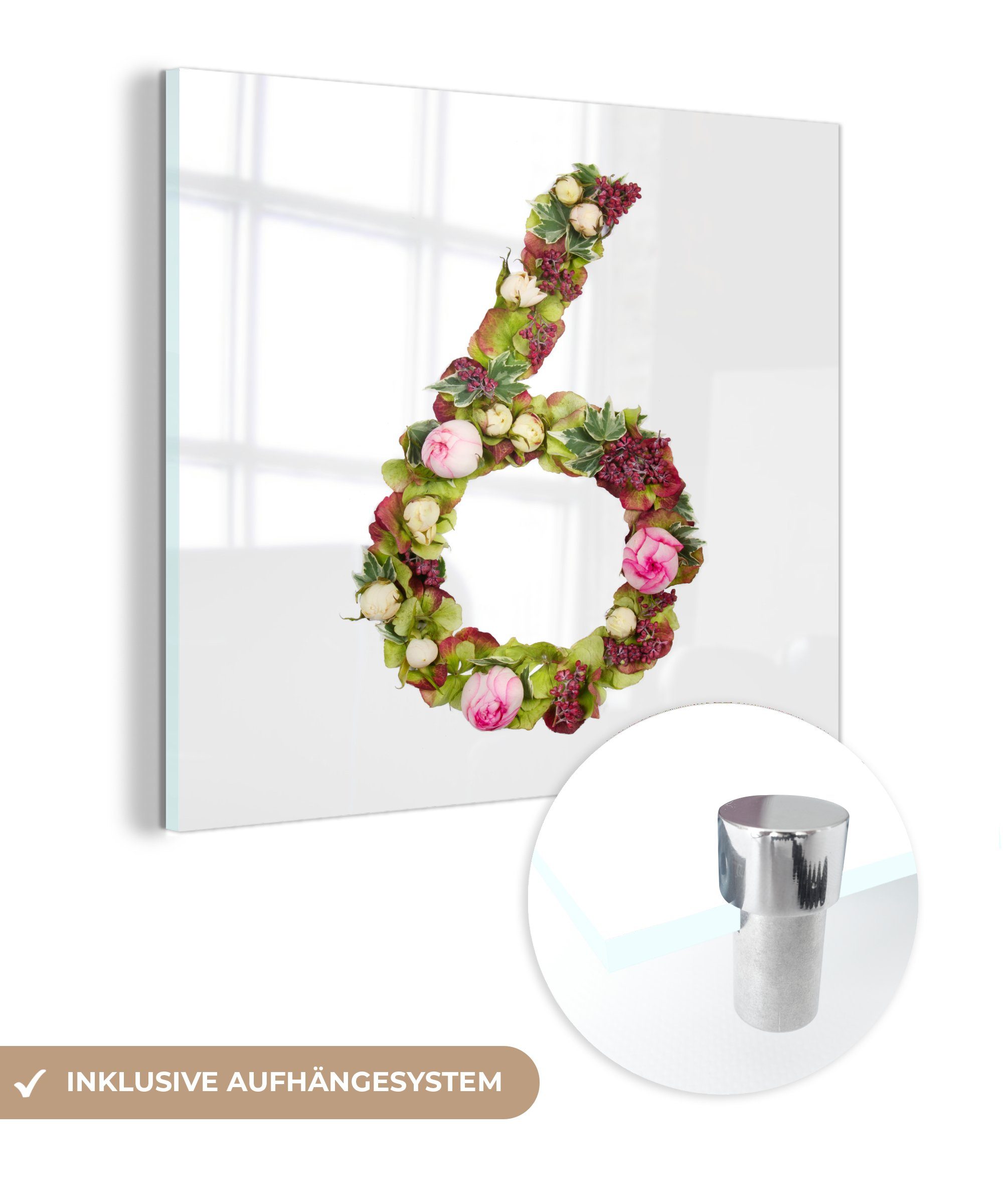 auf St), Glasbilder Glas Bilder - Glas und - Acrylglasbild MuchoWow Foto - Blumen Wandbild Wanddekoration Pflanzen, (1 6 Nummer aus auf