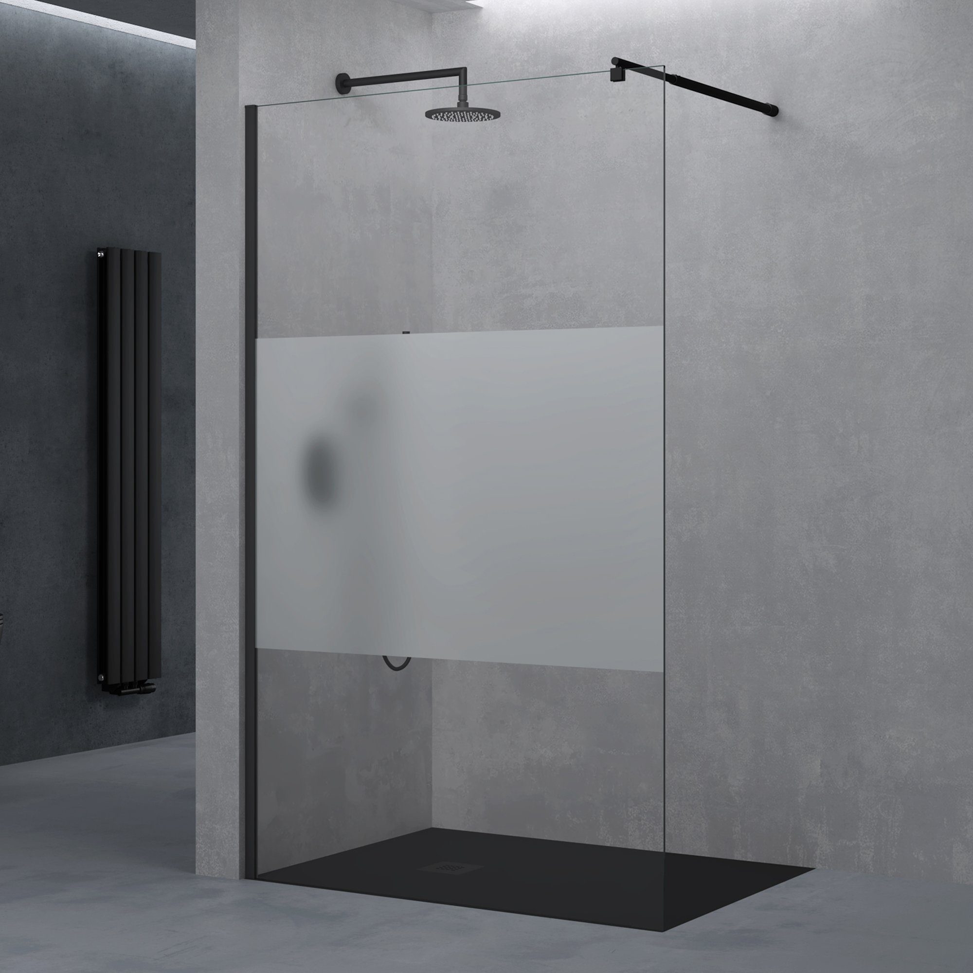 Thumbnail - doporro Duschwand Duschwand für Dusche Duschabtrennung schwarz Profil Nano Glas, Einscheibensicherheitsglas