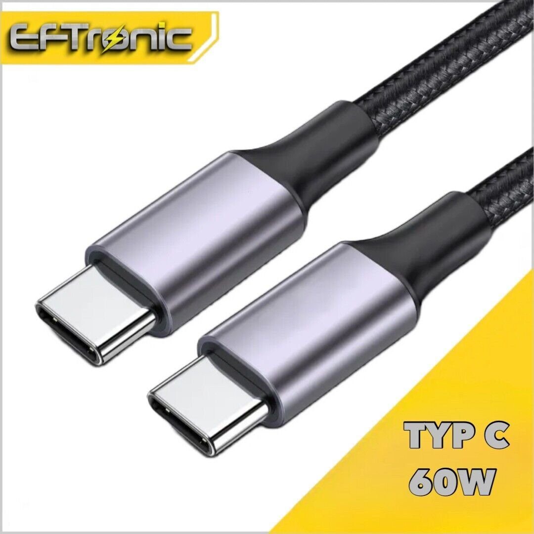 EFTronic Daten- und Schnellladekabel USB-C/USB-C 60W USB-Kabel, USB-C, USB-C (1 cm), 5A, 60W