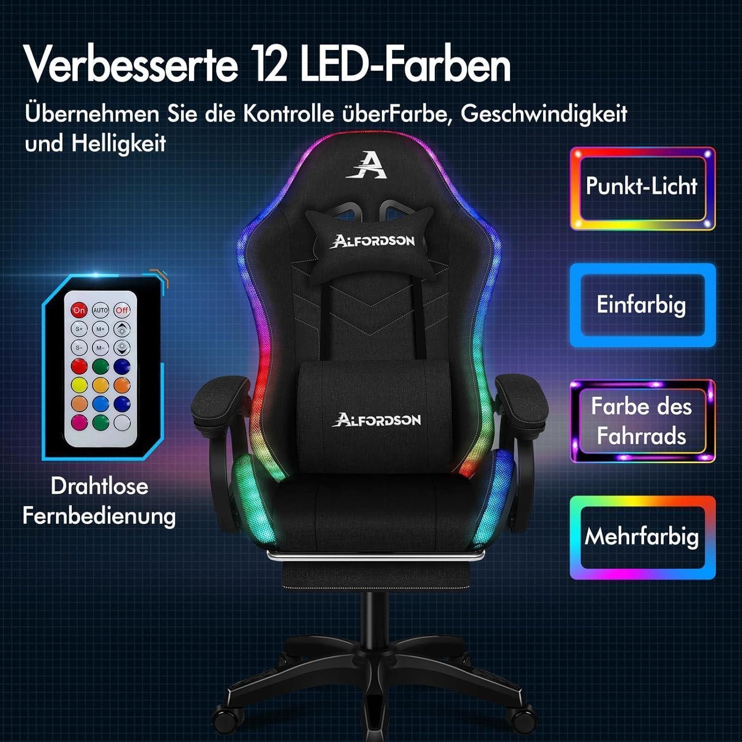 LuxusKollektion Gaming-Stuhl Gamer Stuhl Ergonomisch mit Massagefunktion Schwarz Leinenstoff