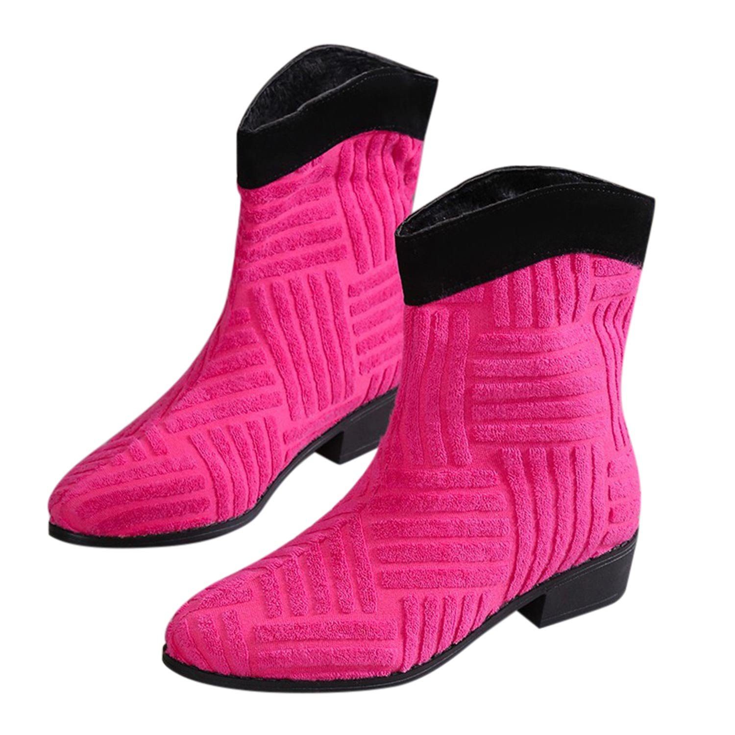 Daisred Frottee Stiefel für Damen Stiefelette Knöchel Schuhe Winterboots Rosa