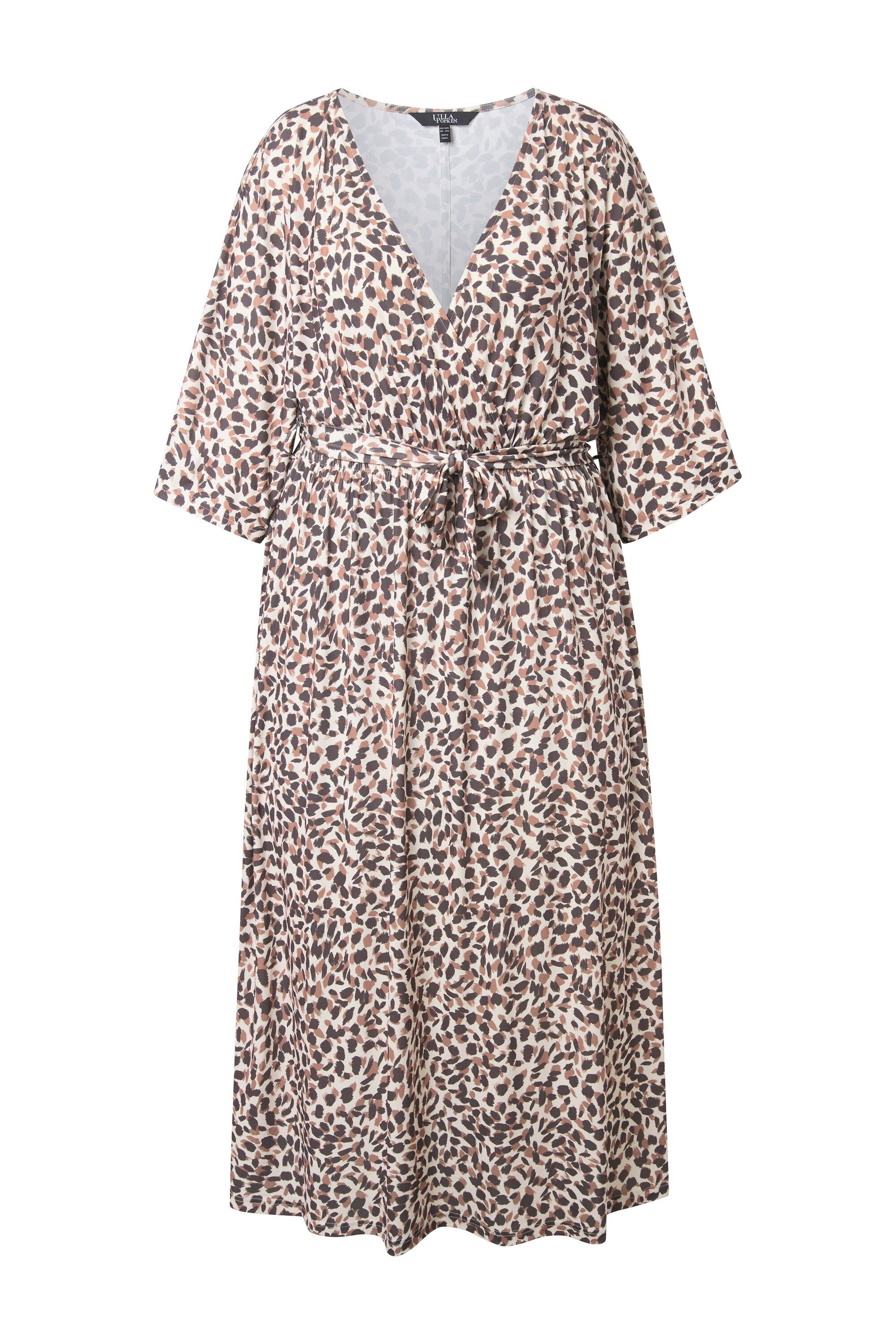 Jerseykleid Maxikleid Leomuster V-Ausschnitt 3/4-Kimonoärmel