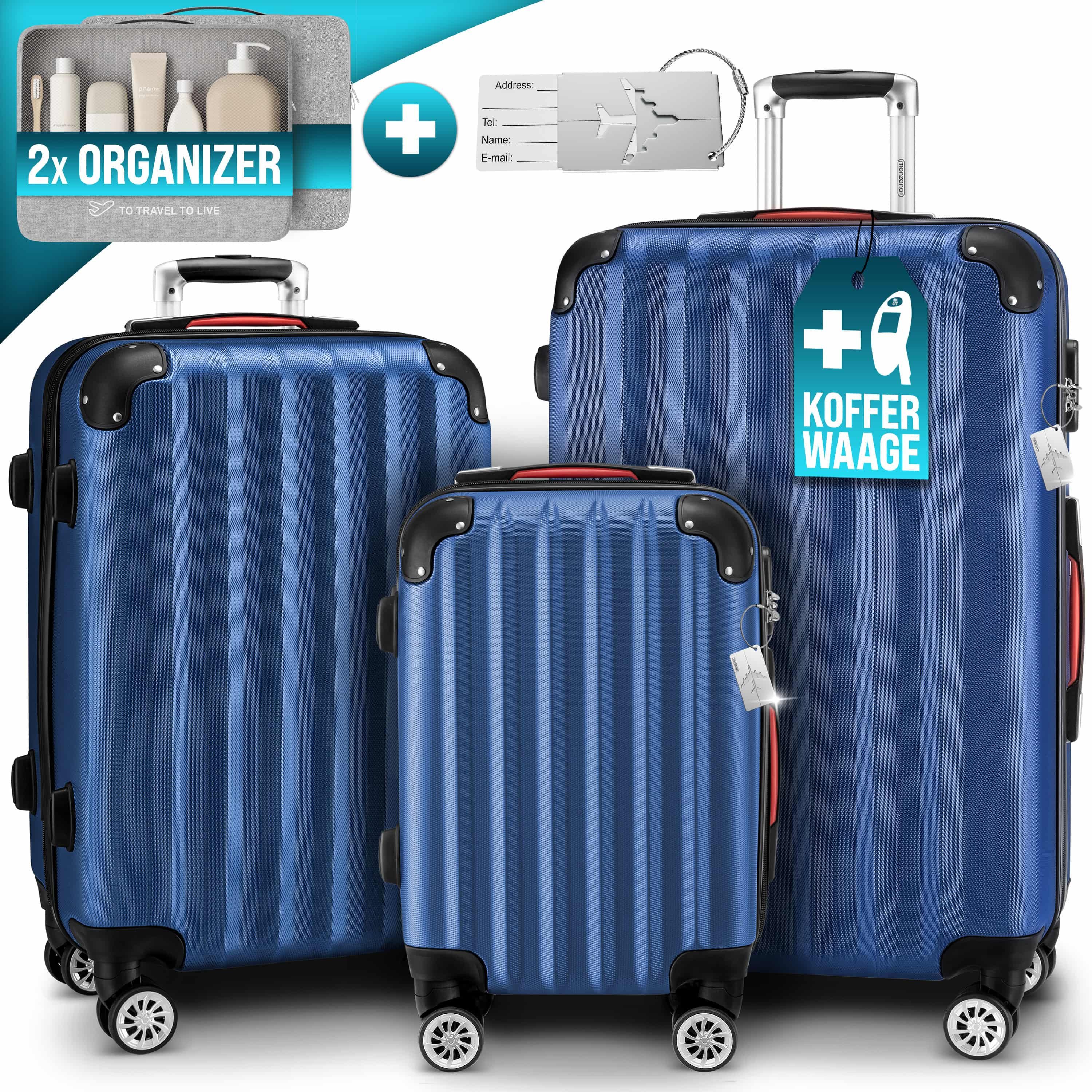monzana Kofferset, Koffer Zwillingsrollen Zahlenschloss Waage Gurt Reisekof günstig online kaufen