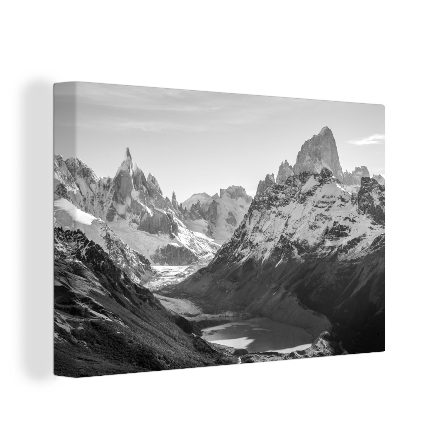 - Leinwandbild Wandbild (1 schöne Wanddeko, Aufhängefertig, auf schwarz-weiß, 30x20 Aussicht St), Cerro Eine Fitzroy cm Leinwandbilder, OneMillionCanvasses® den