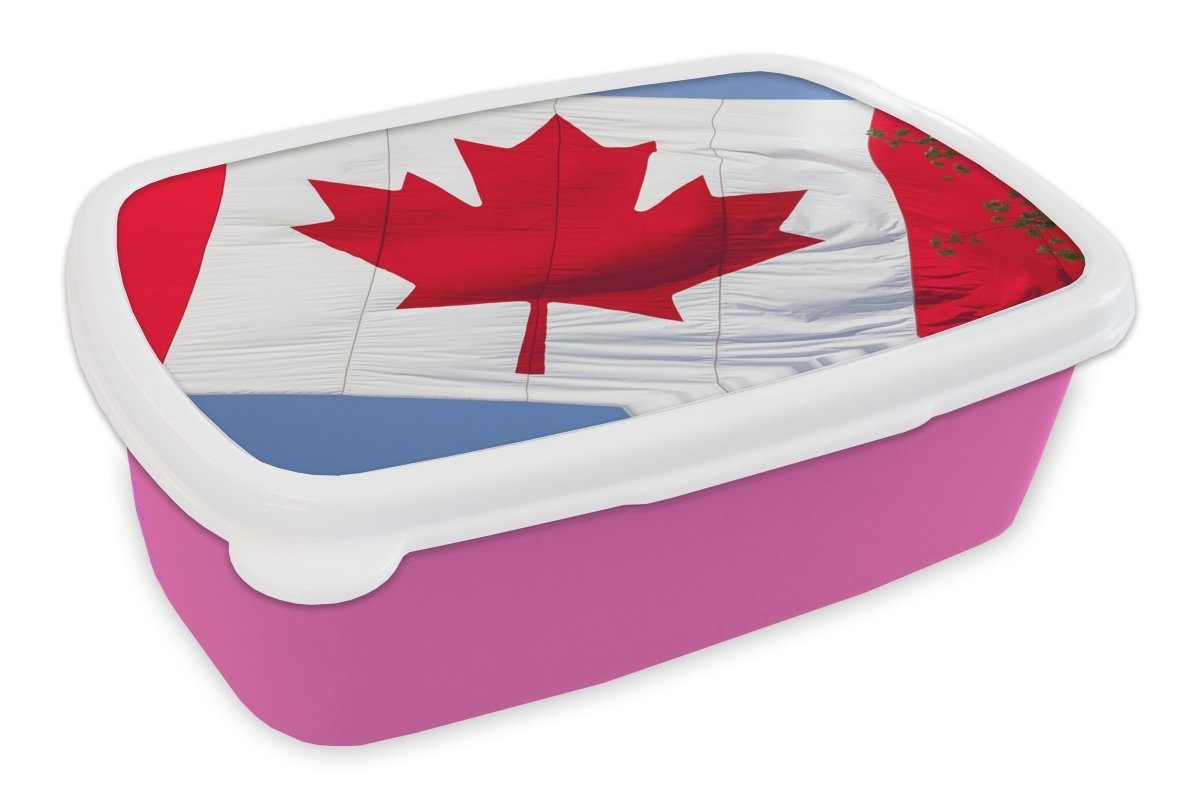 MuchoWow Lunchbox Riesige kanadische Flagge Brotdose Baumzweigen, Mädchen, (2-tlg), für Brotbox Kunststoff, Snackbox, rosa Kinder, mit Erwachsene, Kunststoff