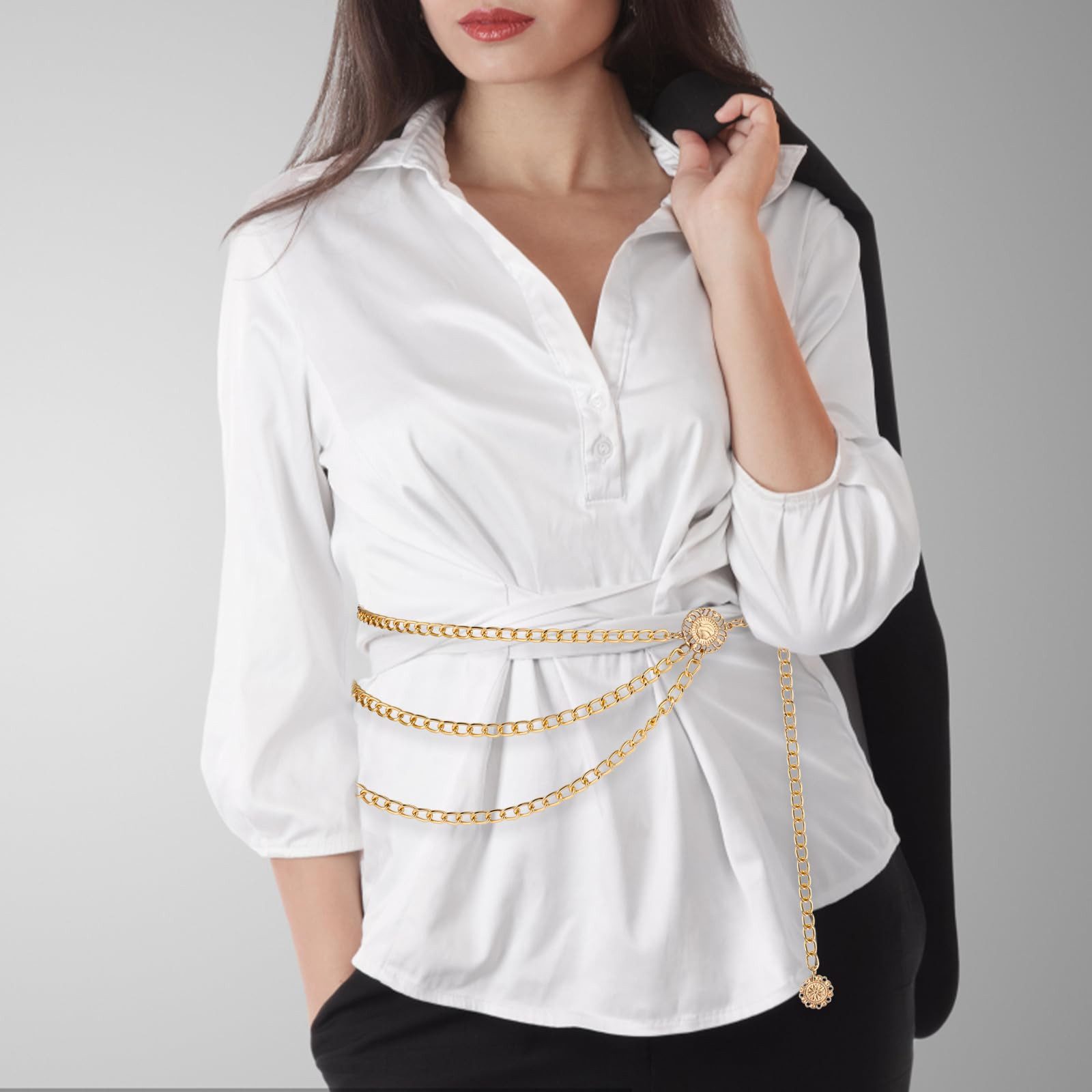 Coonoor Taillengürtel Damen Concho Kettengürtel taillenkette Taille Gürtel Verstellbarer Metall Western Cowgirl Gürtel – Bild 3 von 5