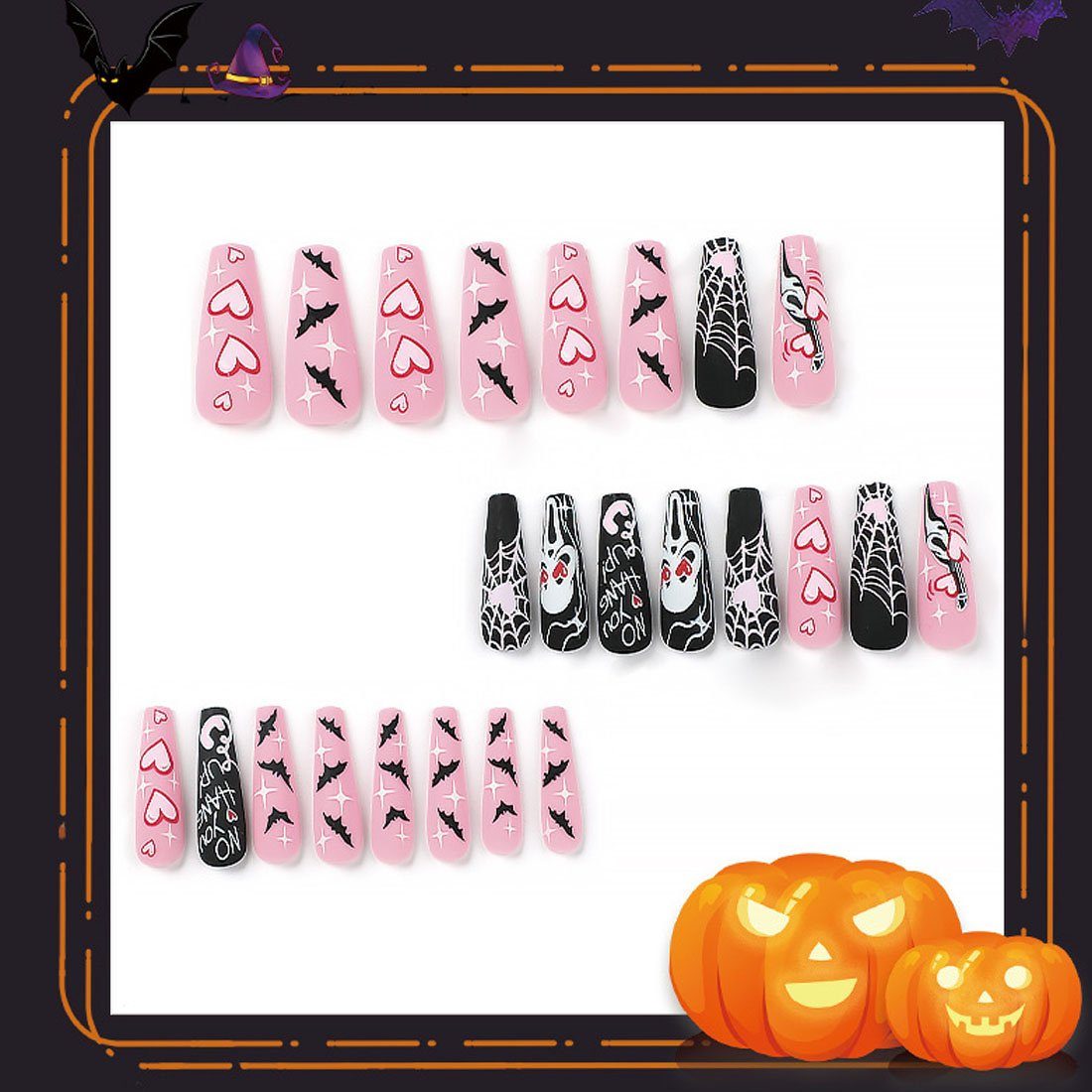 DÖRÖY Kunstfingernägel Damen Halloween Falsche 2-tlg. Künstliche 48pcs/2Sets, Nägel, Nägel Abnehmbare