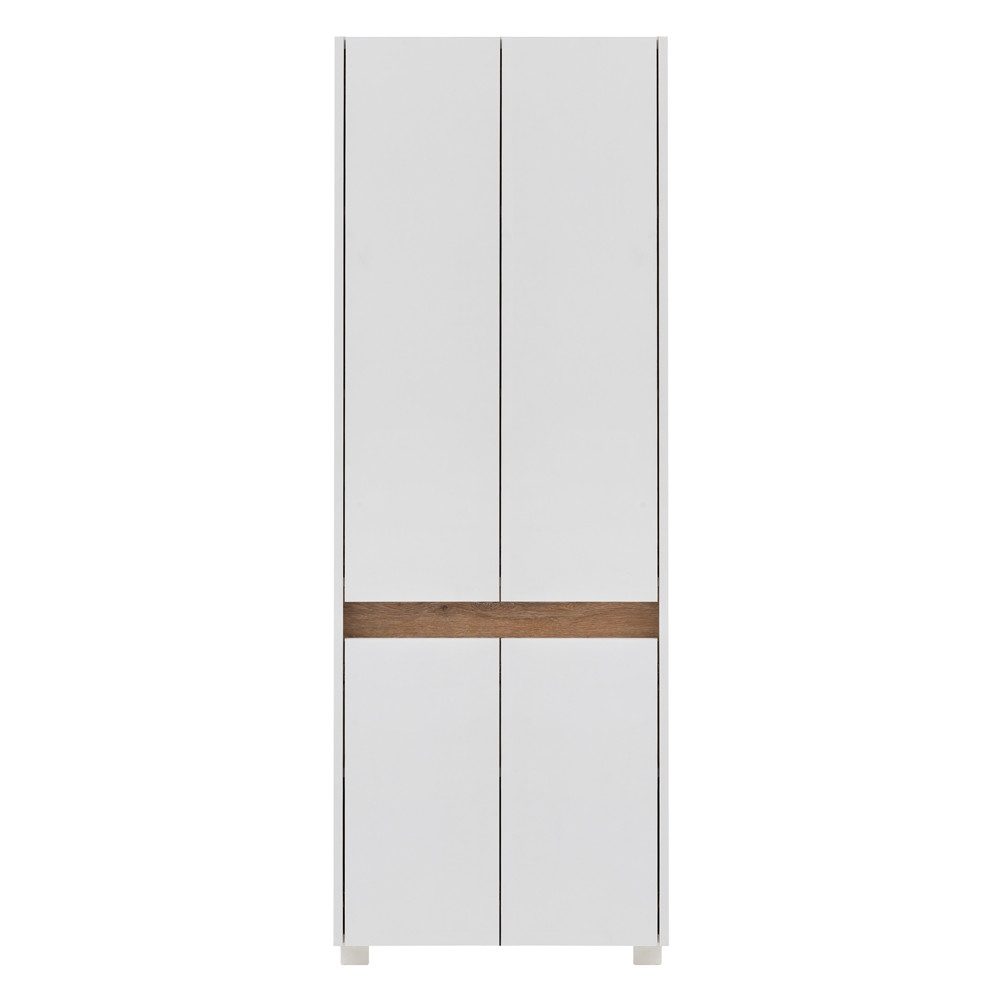 Lomadox Hochschrank Corato Weiß mit Blende in Absetzung Wildeiche Nb. 56,9/164,5/33 cm