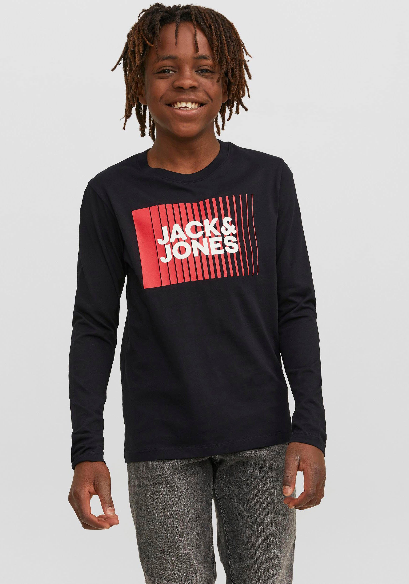 Jack & O-NECK Jones Langarmshirt TEE Black NOOS PLAY JJECORP LS Junior LOGO JNR