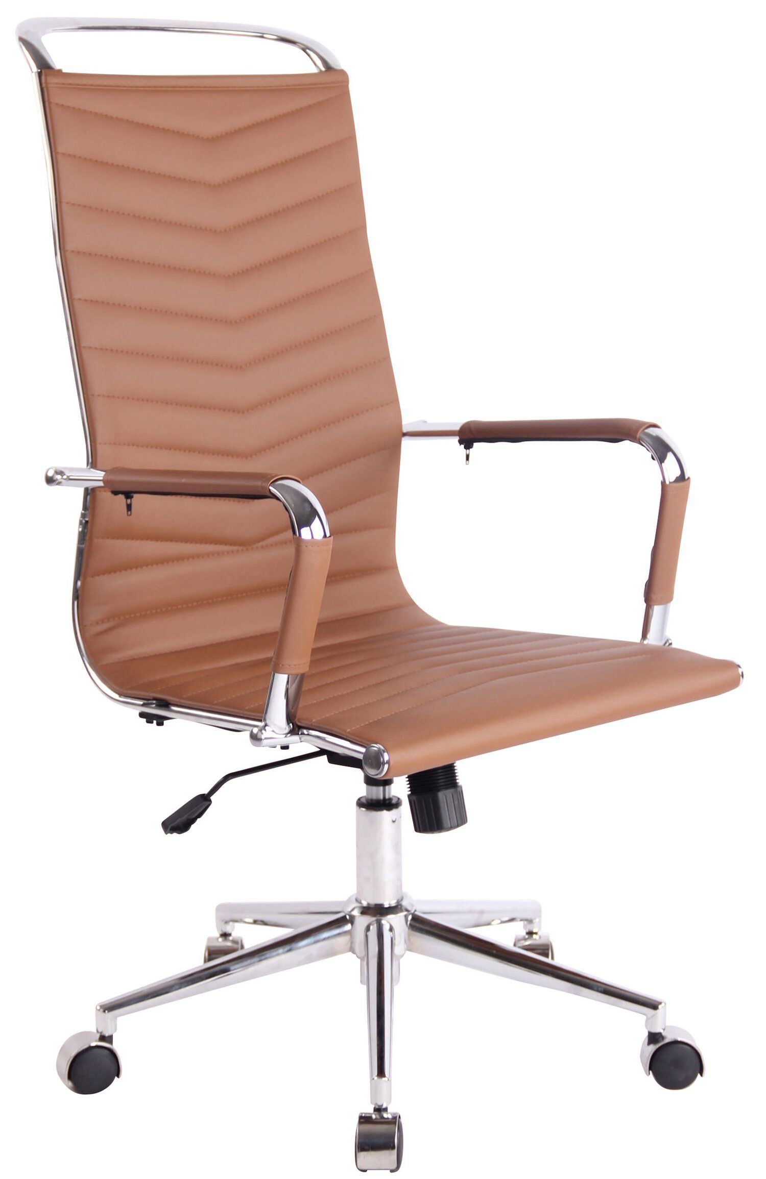 TPFLiving Bürostuhl Battle mit bequemer ergonomisch geformter Rückenlehne (Schreibtischstuhl, Drehstuhl, Chefsessel, Bürostuhl XXL), Gestell: Metall chrom - Sitzfläche: Kunstleder hellbraun