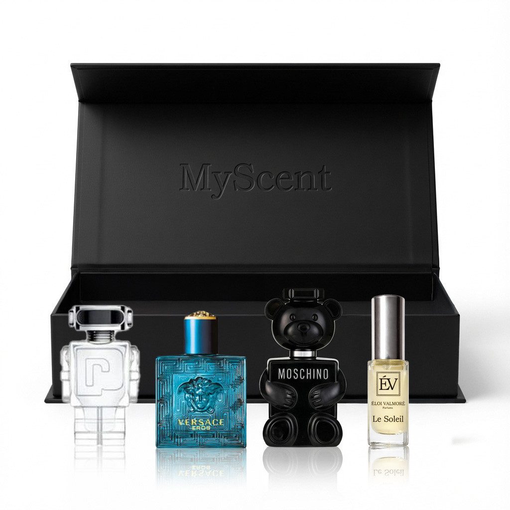 MyScent® Duft-Set Miniatur Parfum Set 4 Mini Parfüms für Damen & Herren – Duftset, zum Testen, Reisen oder Verschenken – inklusive Geschenkbox