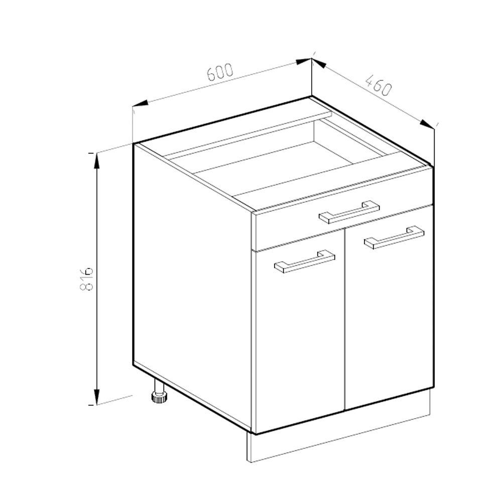 60 cm Vicco J-Shape Schubunterschrank Unterschrank Anthrazit/Rot