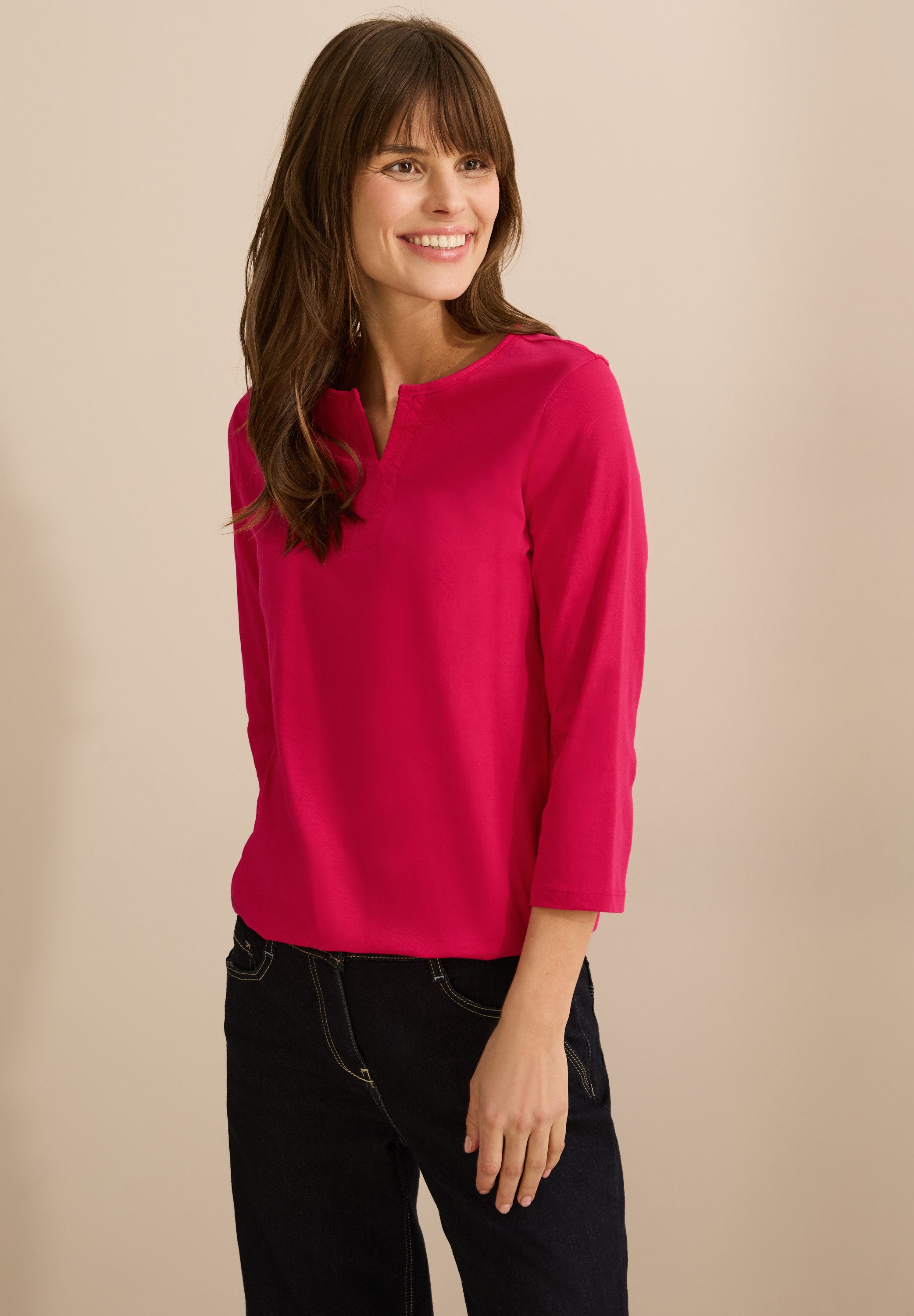 CECIL 3/4-Arm-Shirt mit geschlitztem Rundhalsausschnitt