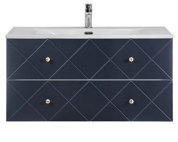 einfachgutemoebel Waschtisch-Set Badezimmer Set 2-teilig BLUMOND 120cm, Einbau-Waschbecken, Dark Blue, (Badmöbel Set, 1-St., Badmöbel Waschtisch-Set 2-teilig)