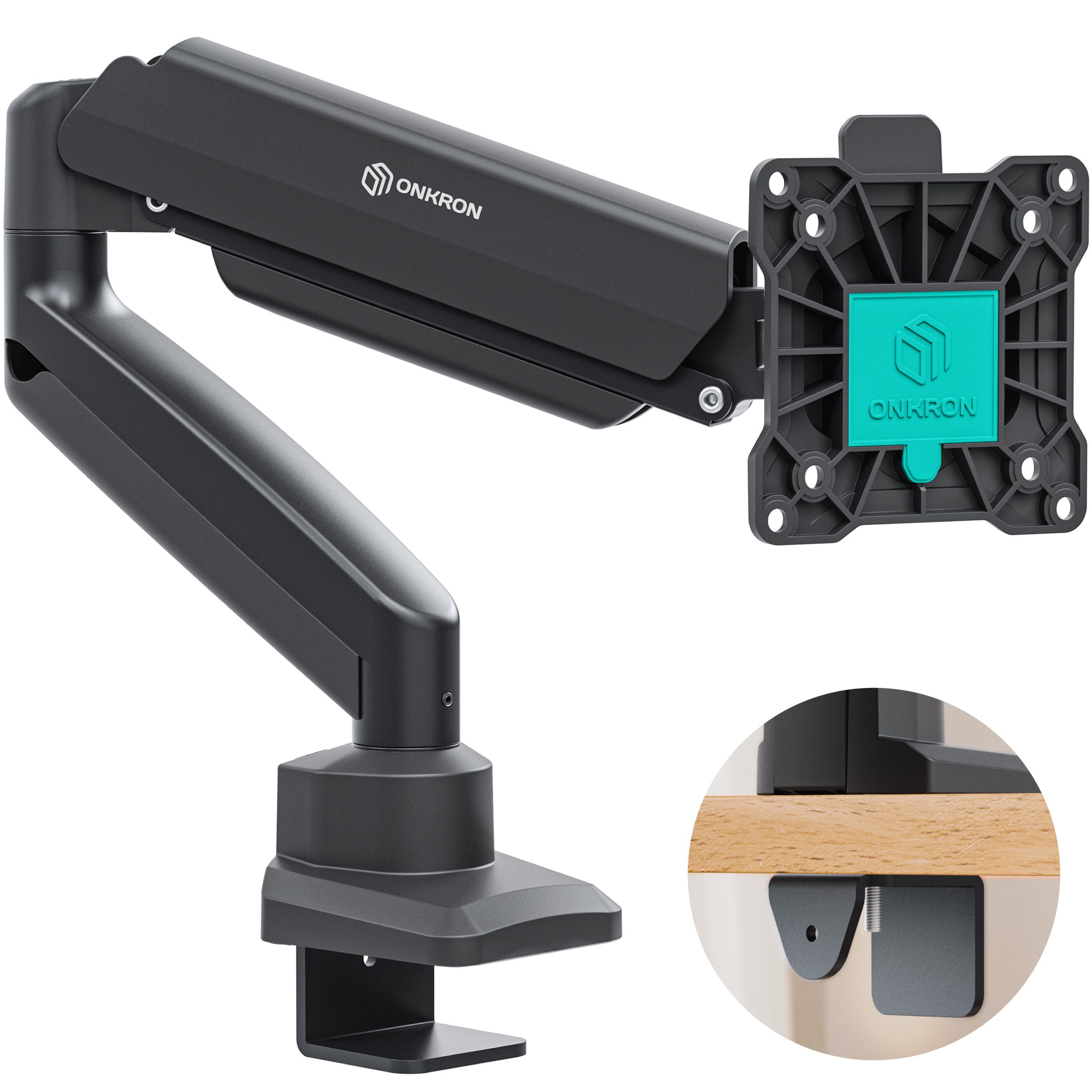 ONKRON Monitor-Halterung 13-32 Zoll, bis 10 kg, VESA 75x75-100x100, G80-B, (bis 32 Zoll, neigbar, schwenkbar, drehbar, Gasdruckfeder, Kabelmanagement)