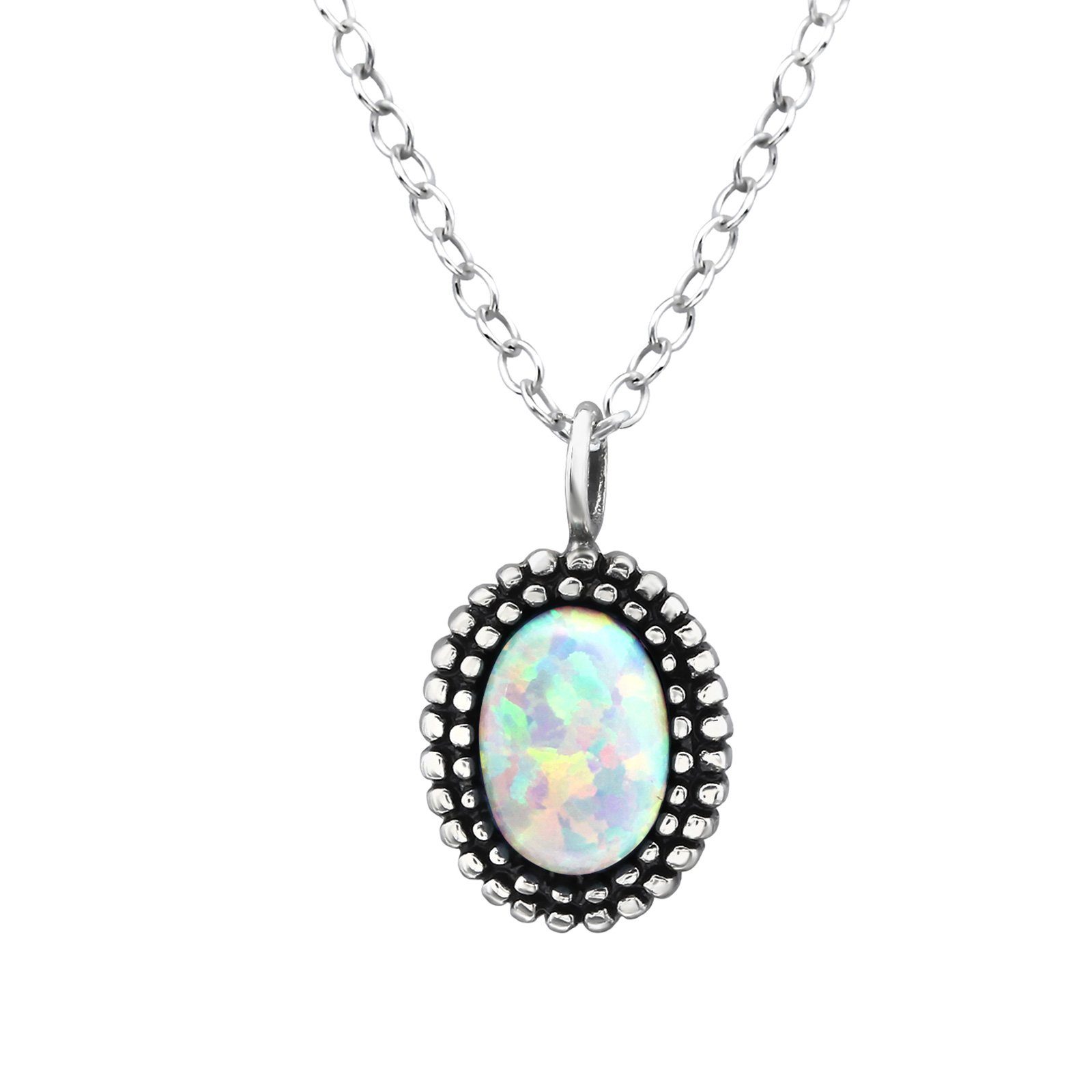 Kette mit Anhänger Kette Opal oval aus 925 Silber Damen