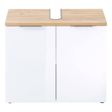 Lomadox Waschbeckenschrank LUBLIN-01 weiß mit Navarra Eiche 70x58x34cm