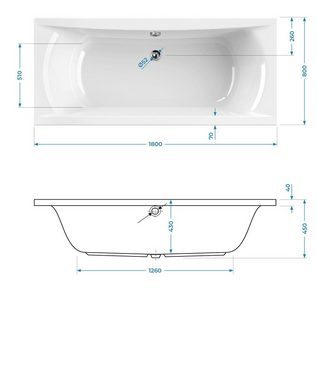 Calmwaters Badewanne Modern Curved, (1-tlg), Weiß, 180 x 80 cm, Acryl, Duobadewanne für zwei Personen, 02SL3317