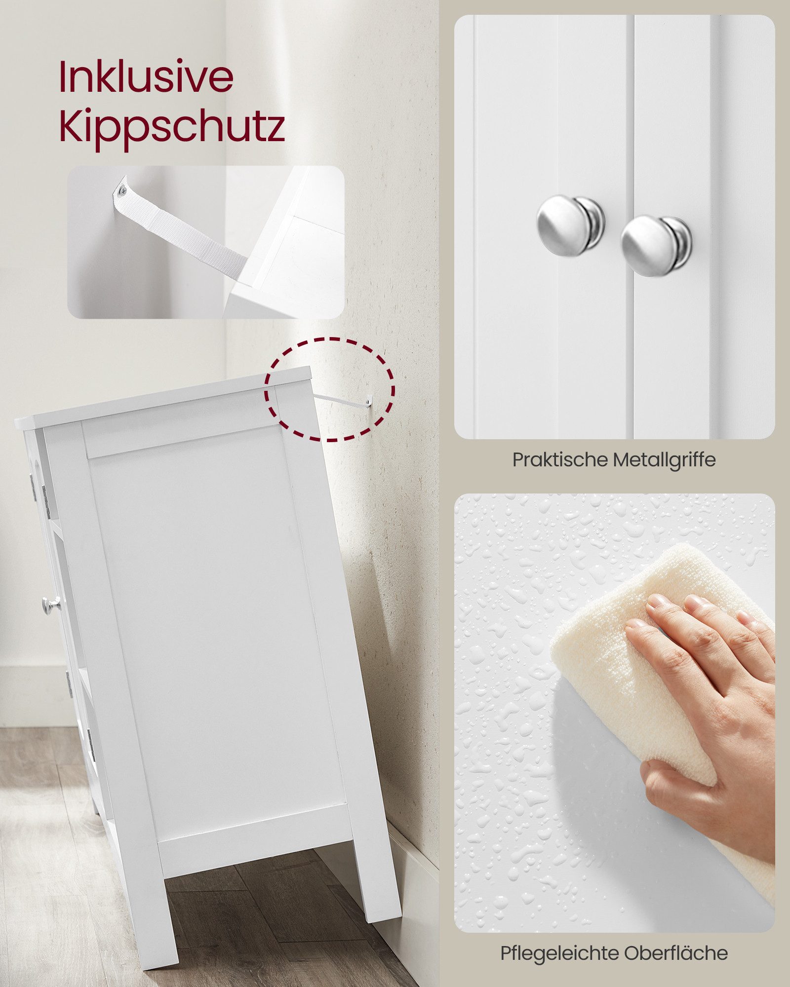 VASAGLE Waschbeckenunterschrank Badezimmerschrank höhenverstellbare Ablagen 2 Türen, 30 x 90 x 60 cm, extra lang, offene Fächer, Unterschrank – Bild 4 von 5
