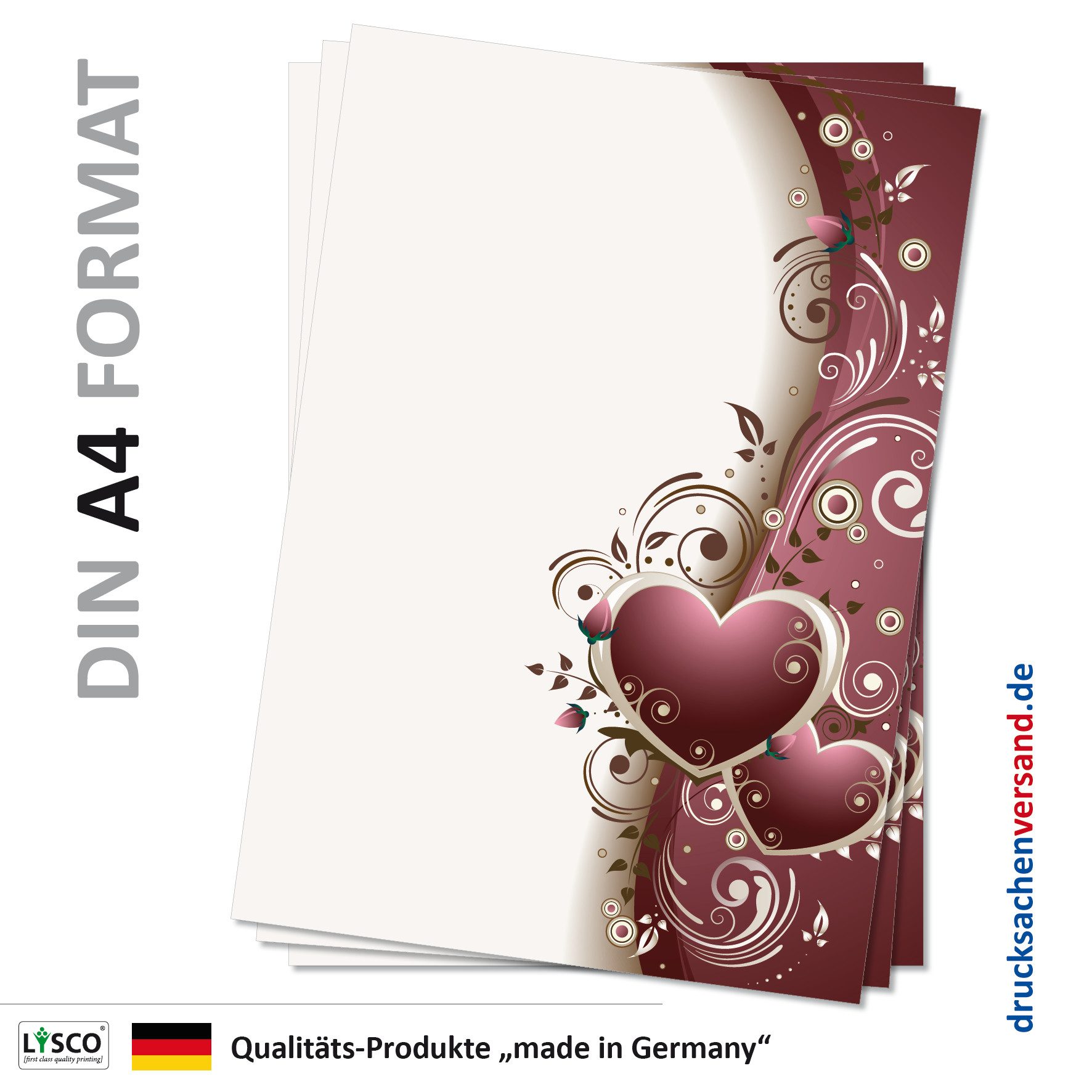 LYSCO Briefpapier Motivpapier - wunderschön verzierte Herzen, DIN A4, Romantik-Flair, einseitig bedruckt-für alle Drucker geeignet – Bild 3 von 3