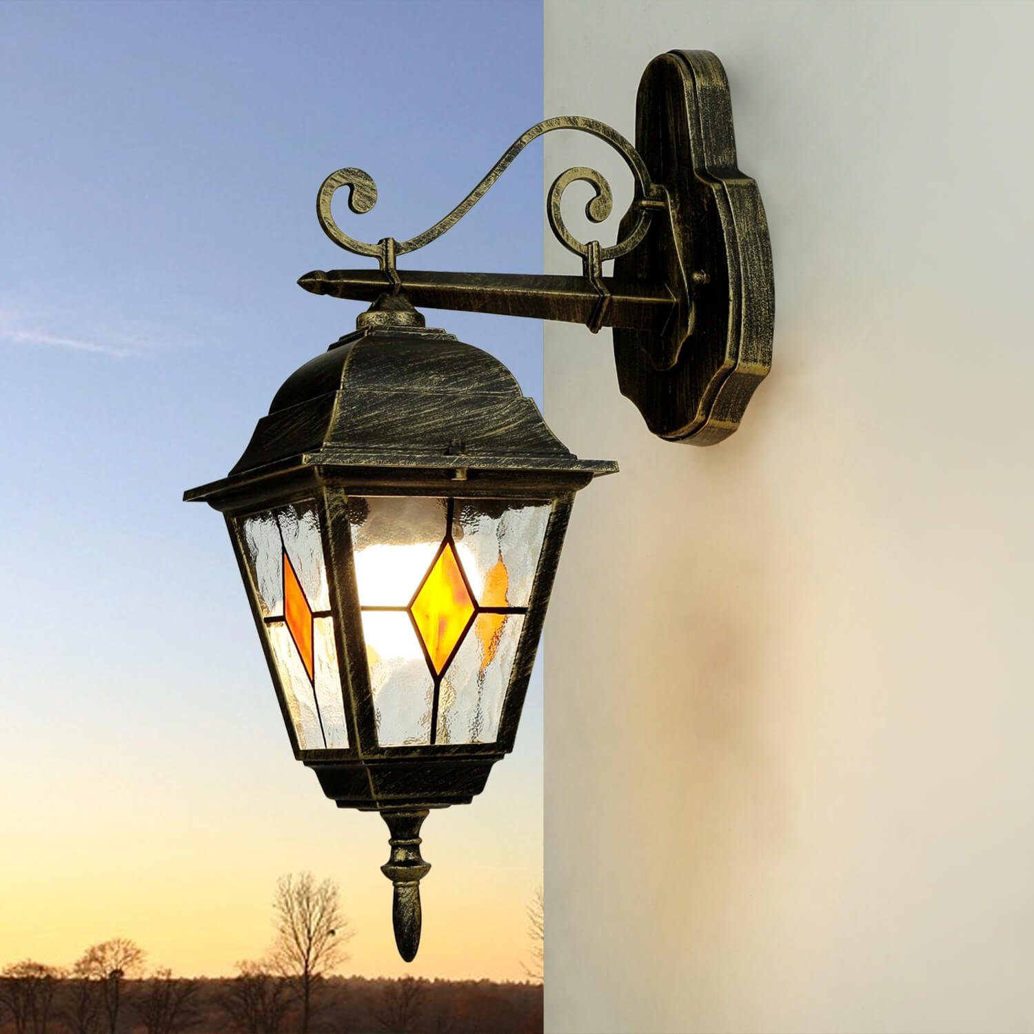 Licht-Erlebnisse Außen-Wandleuchte SALZBURG, ohne Leuchtmittel, Antike Wandlampe außen rustikal Gold Garten Haus Balkon Außenleuchte | Wandleuchten