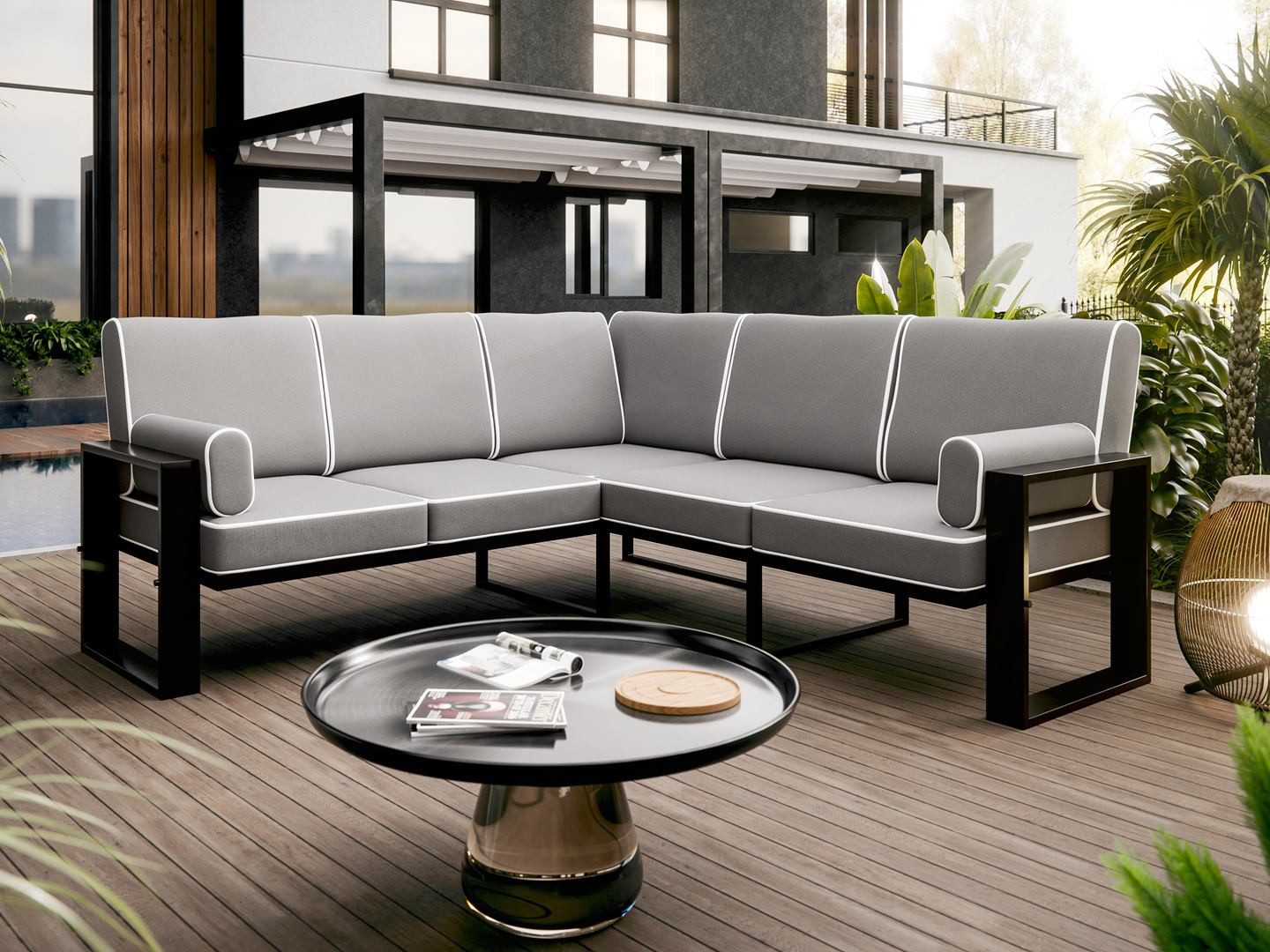 Beautysofa Gartensofa VERDINO 2R2 mit Metallrahmen, Gartenmöbel, Sitzbank, Ecksofa, Wasserdichtes Gewebe, Universalecke