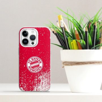 DeinDesign Handyhülle FC Bayern München Offizielles Lizenzprodukt FCB Splatter Rot - FCB, Apple iPhone 14 Pro Silikon Hülle Bumper Case Handy Schutzhülle